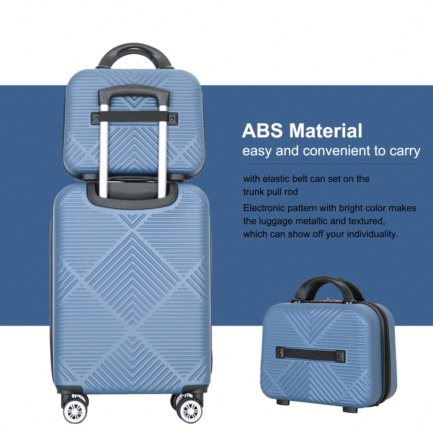 Lightweight 2 Piece ABS Luggage Set With 20 Inch Carry-On And 14 Inch Cosmetic Case, 360° Spinner Wheels For Easy Maneuverability