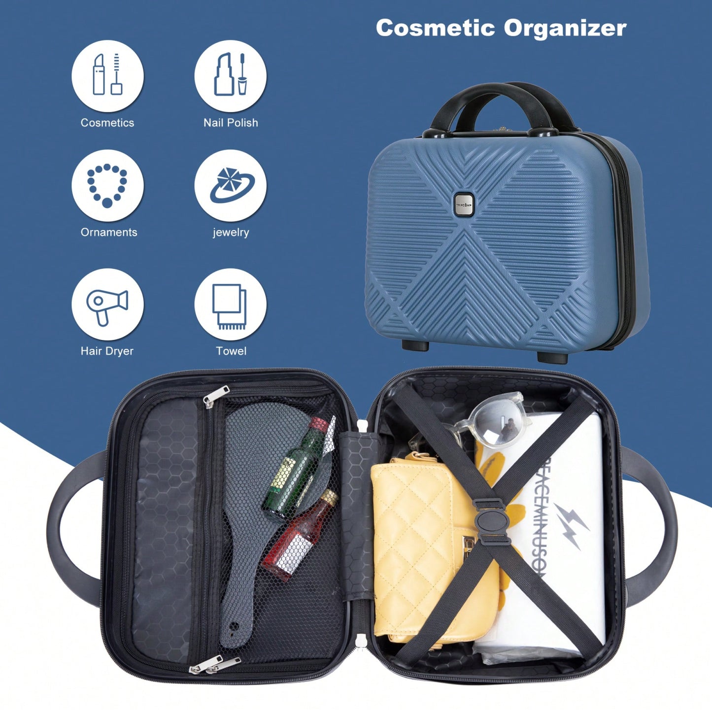 Lightweight 2 Piece ABS Luggage Set With 20 Inch Carry-On And 14 Inch Cosmetic Case, 360° Spinner Wheels For Easy Maneuverability