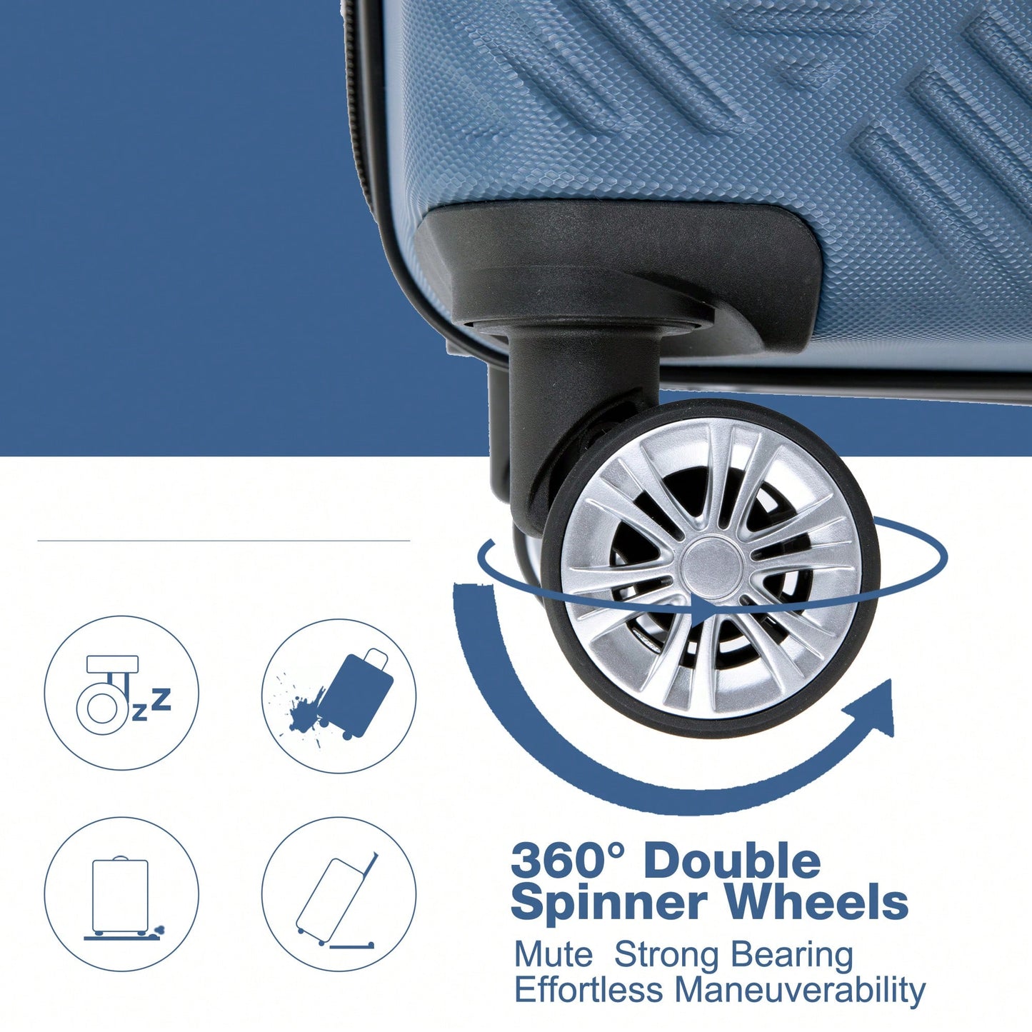 Lightweight 2 Piece ABS Luggage Set With 20 Inch Carry-On And 14 Inch Cosmetic Case, 360° Spinner Wheels For Easy Maneuverability