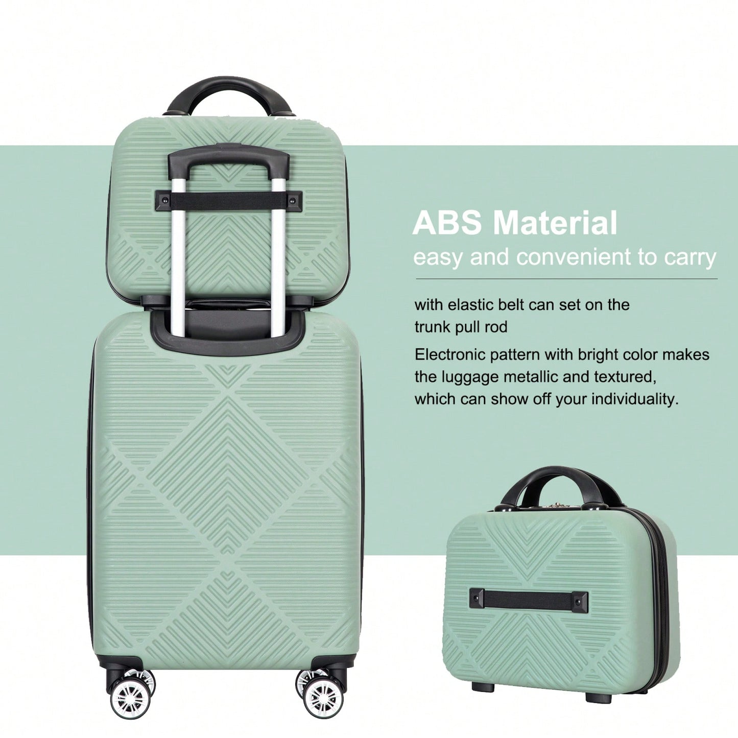 Lightweight 2 Piece ABS Luggage Set With 20 Inch Carry-On And 14 Inch Cosmetic Case, 360° Spinner Wheels For Easy Maneuverability