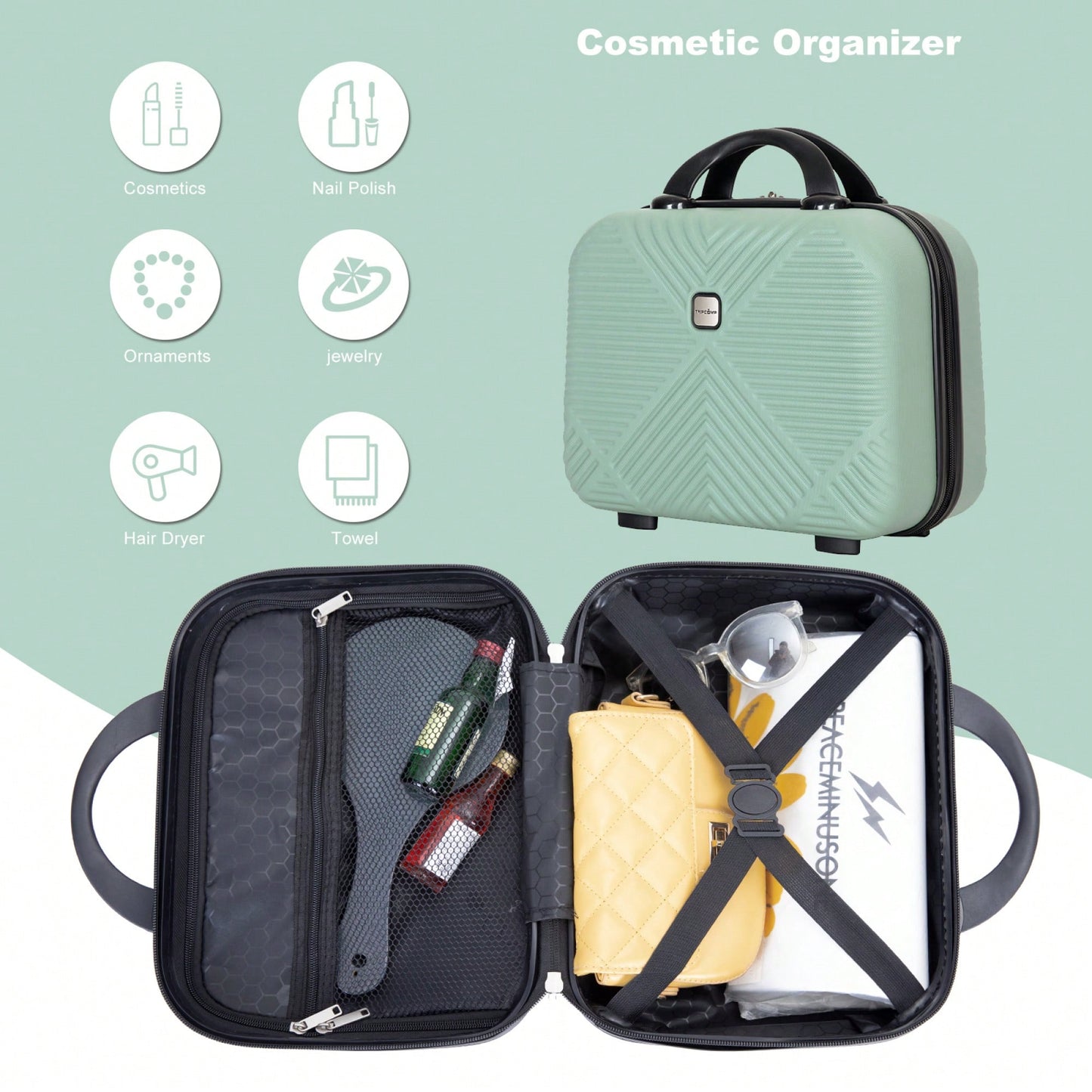 Lightweight 2 Piece ABS Luggage Set With 20 Inch Carry-On And 14 Inch Cosmetic Case, 360° Spinner Wheels For Easy Maneuverability