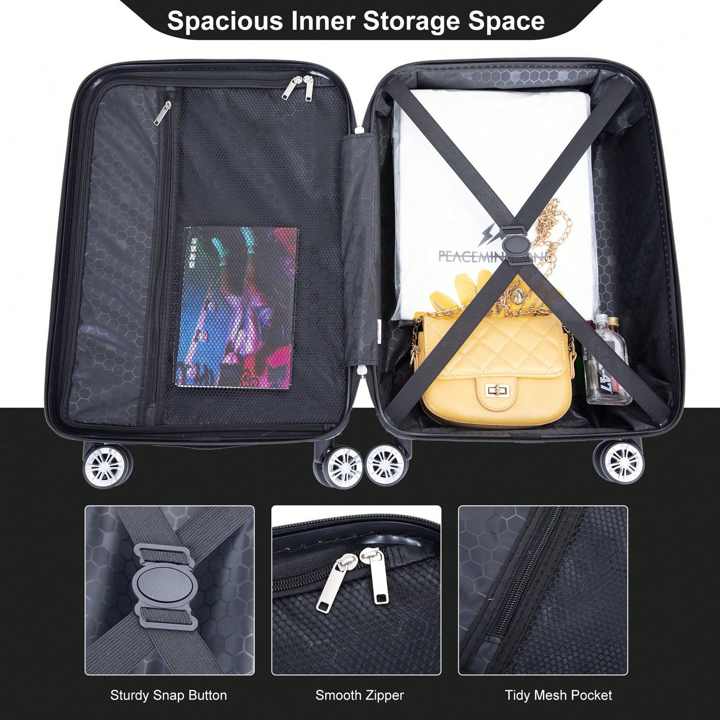 Lightweight 2 Piece ABS Luggage Set With 20 Inch Carry-On And 14 Inch Cosmetic Case, 360° Spinner Wheels For Easy Maneuverability