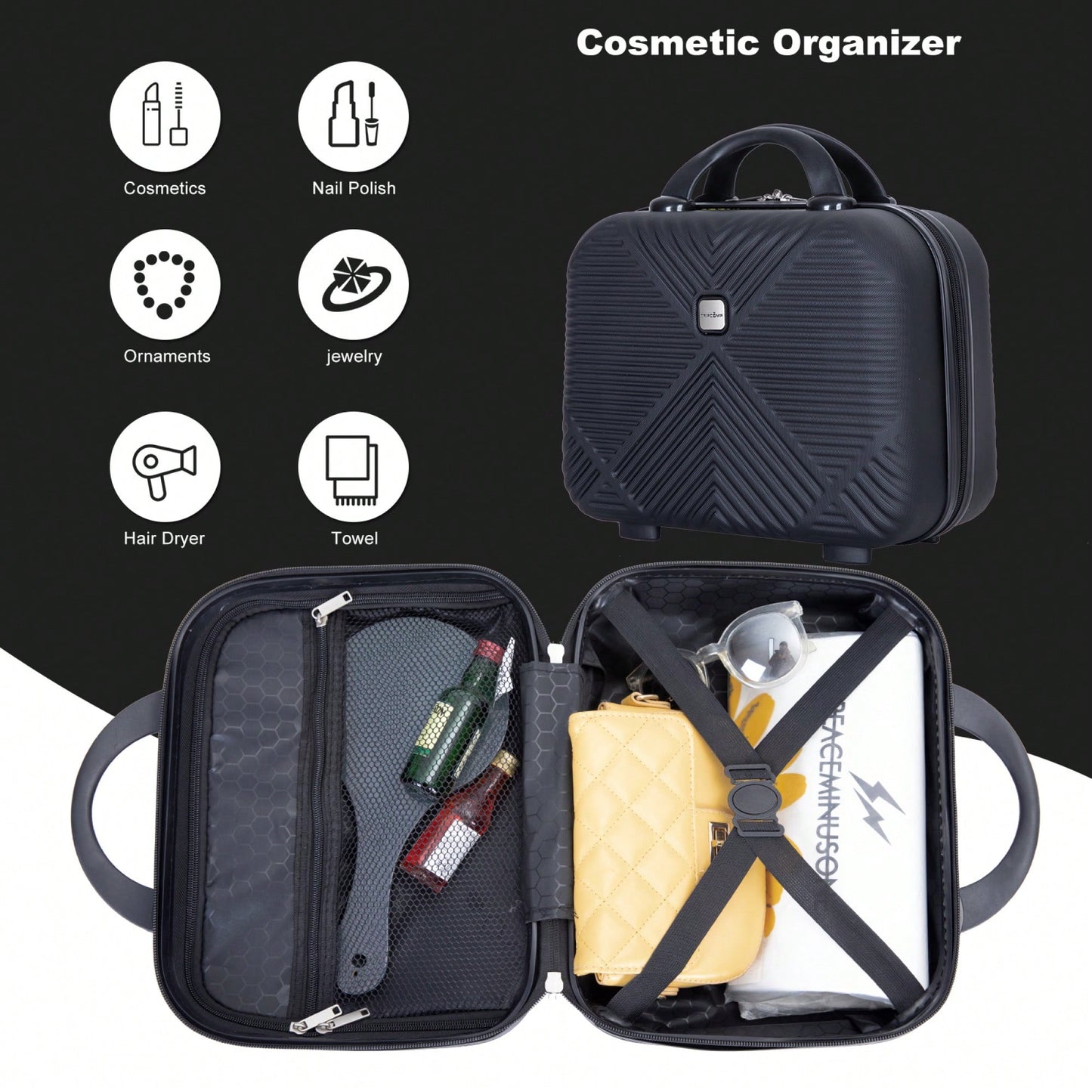 Lightweight 2 Piece ABS Luggage Set With 20 Inch Carry-On And 14 Inch Cosmetic Case, 360° Spinner Wheels For Easy Maneuverability
