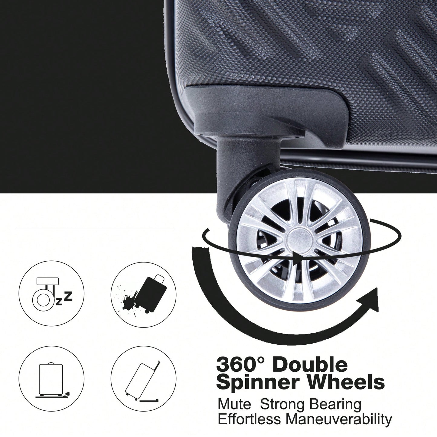 Lightweight 2 Piece ABS Luggage Set With 20 Inch Carry-On And 14 Inch Cosmetic Case, 360° Spinner Wheels For Easy Maneuverability