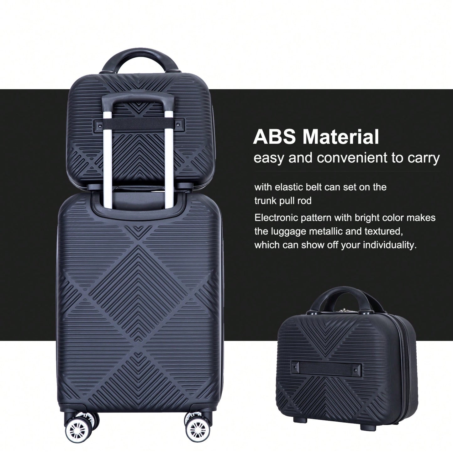 Lightweight 2 Piece ABS Luggage Set With 20 Inch Carry-On And 14 Inch Cosmetic Case, 360° Spinner Wheels For Easy Maneuverability