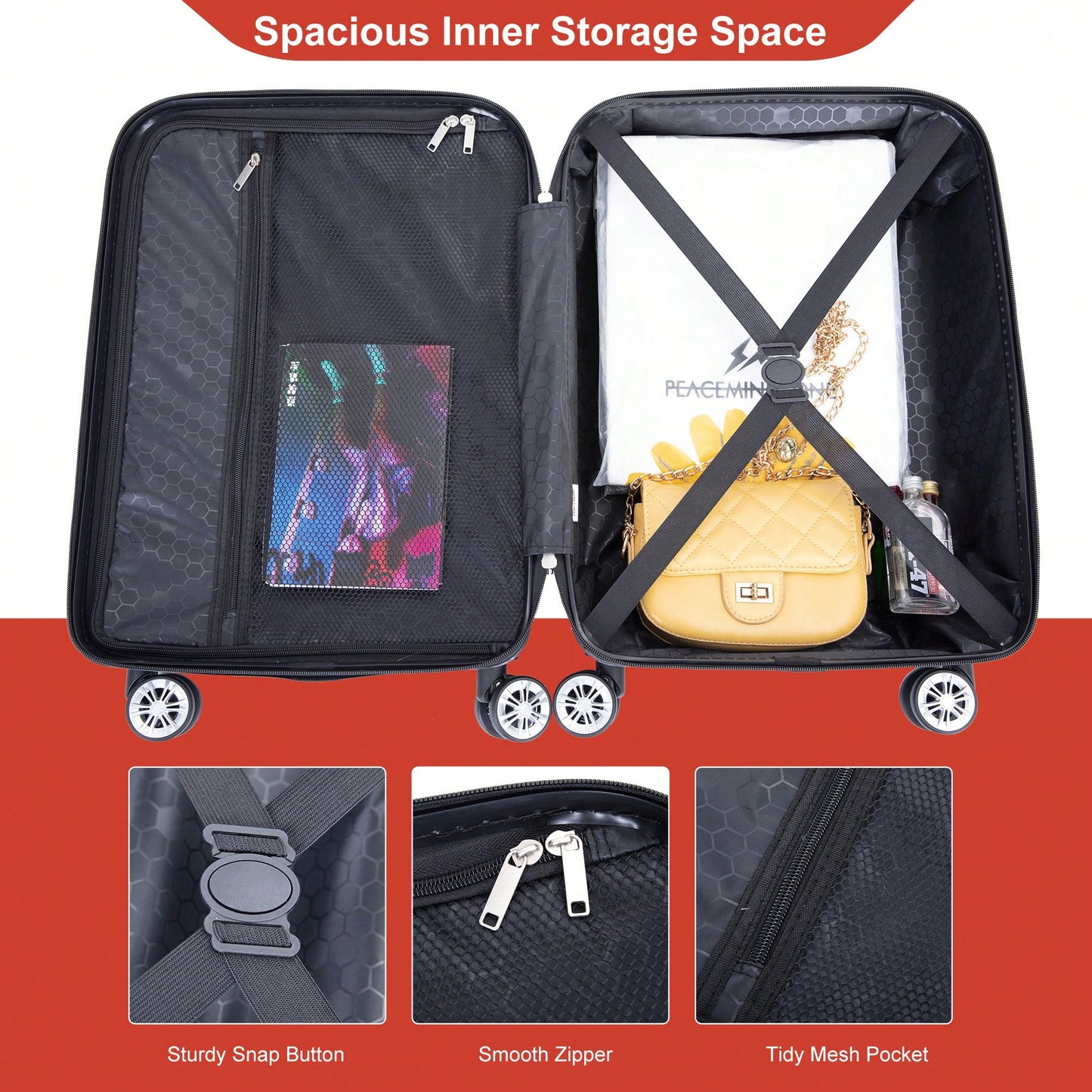 Lightweight 2 Piece ABS Luggage Set With 20 Inch Carry-On And 14 Inch Cosmetic Case, 360° Spinner Wheels For Easy Maneuverability