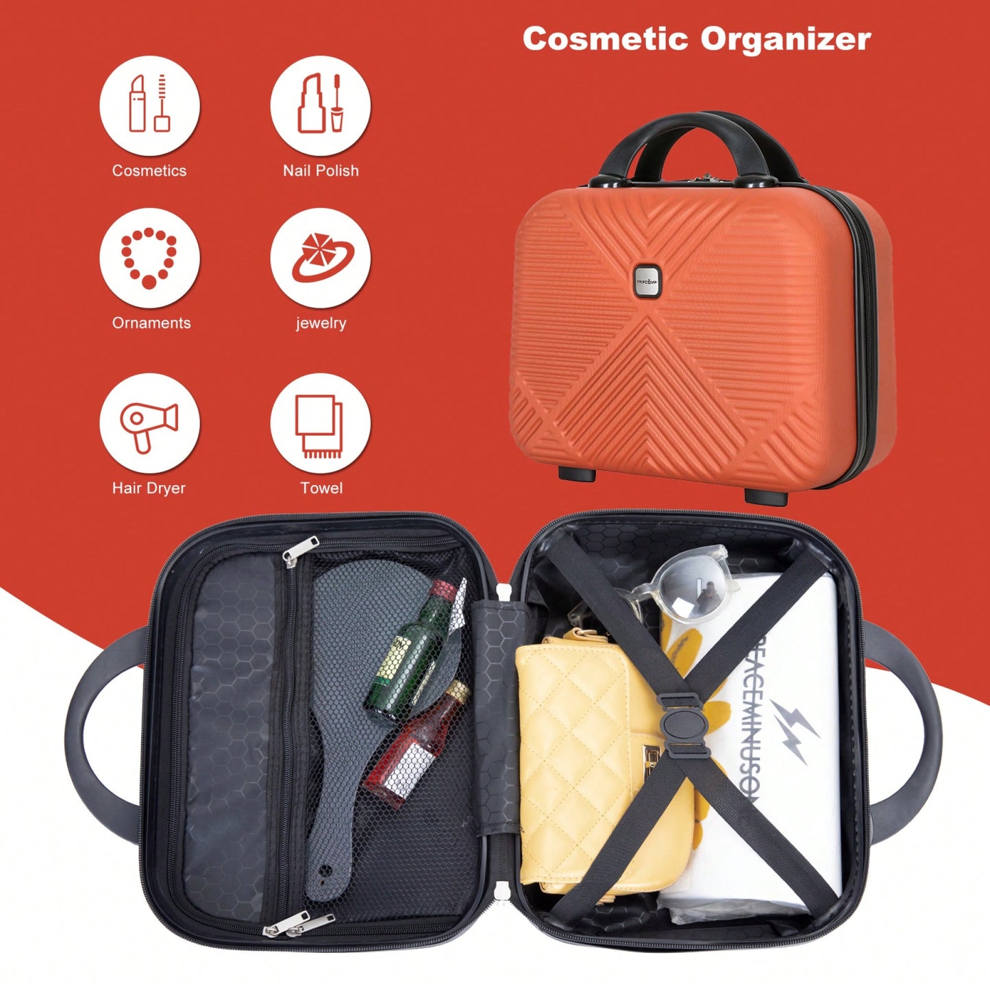 Lightweight 2 Piece ABS Luggage Set With 20 Inch Carry-On And 14 Inch Cosmetic Case, 360° Spinner Wheels For Easy Maneuverability