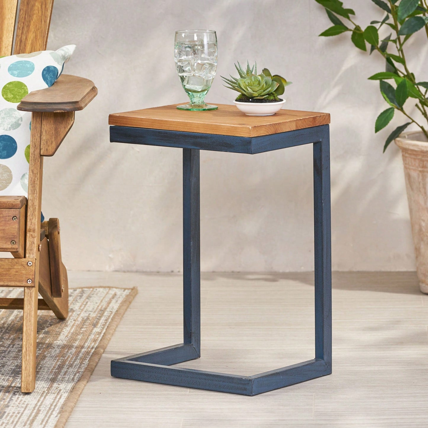 Antique Fir Wood Accent Table In Three Sizes With Iron Base For Versatile Home Decor