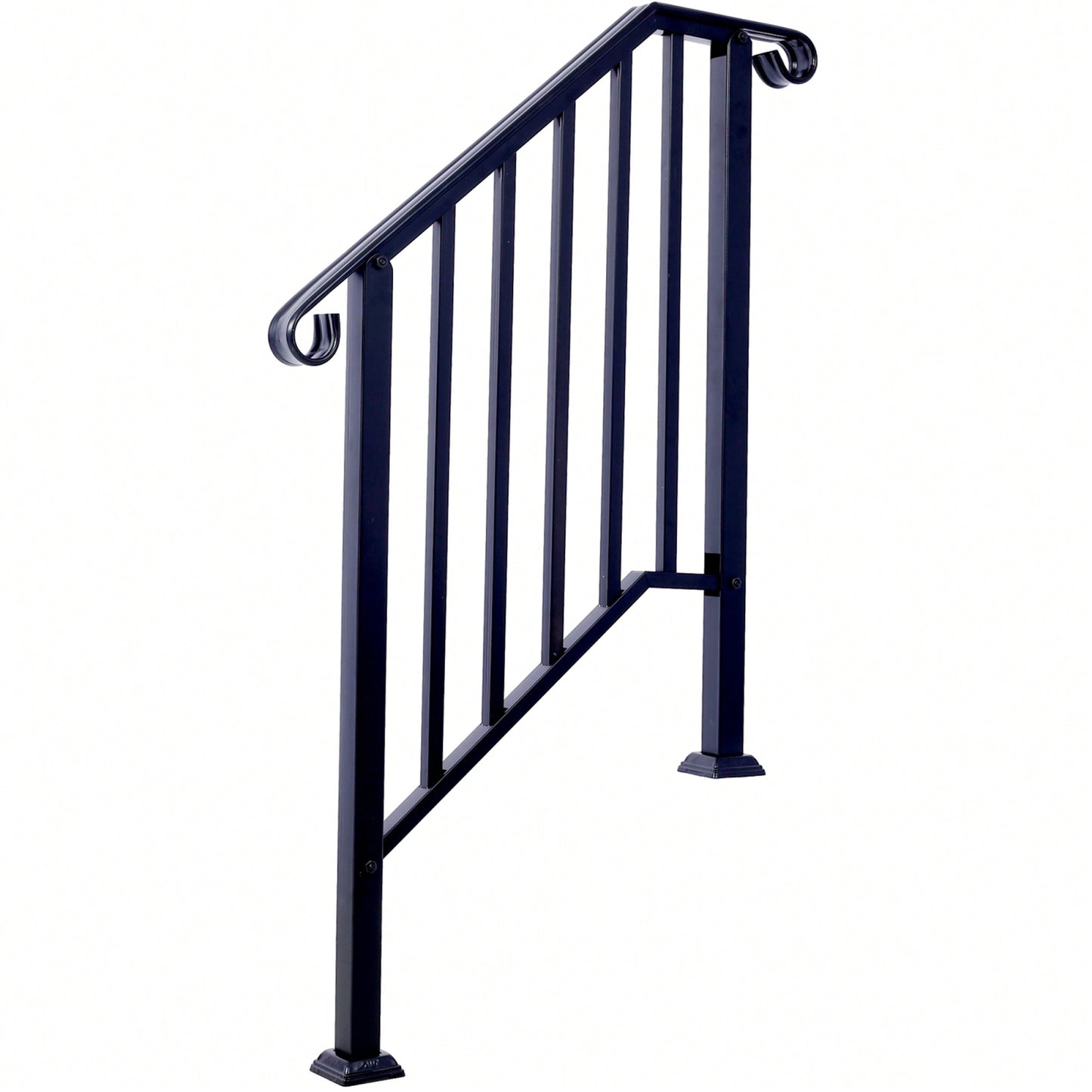 Black Powder Coated Wrought Iron Handrail for 2 or 3 Steps Easy Install Low Maintenance for Concrete and Wood Stairs