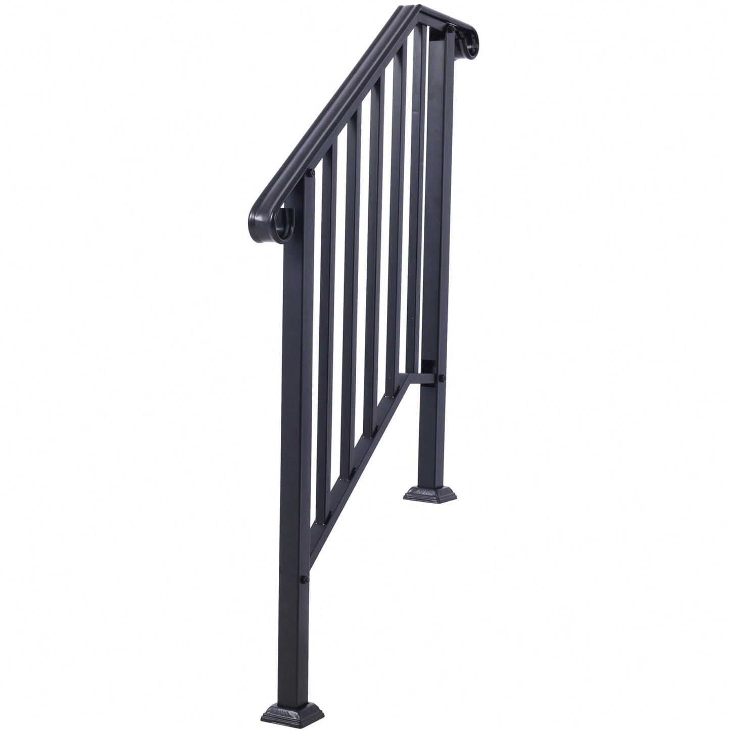 Black Powder Coated Wrought Iron Handrail for 2 or 3 Steps Easy Install Low Maintenance for Concrete and Wood Stairs