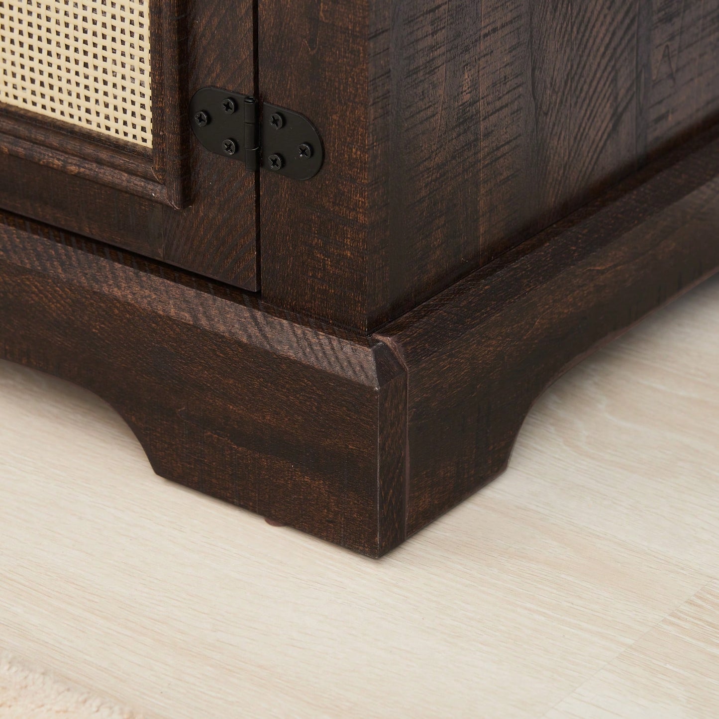 Farmhouse Rattan TV Stand Console Table For TVs Up To 70 Inches With Storage Shelves And Rattan Door Cabinets