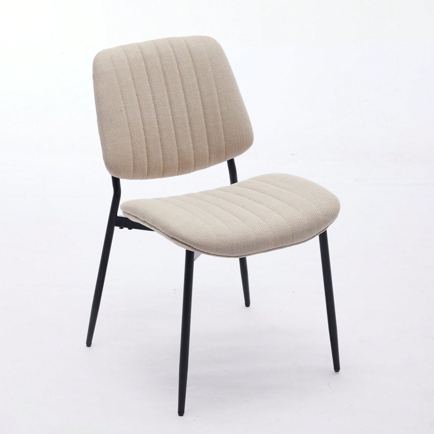 Modern Retro Linen Dining Chairs Set Of 2 With Ergonomic Backrest And Metal Legs For Kitchen And Dining Room Beige