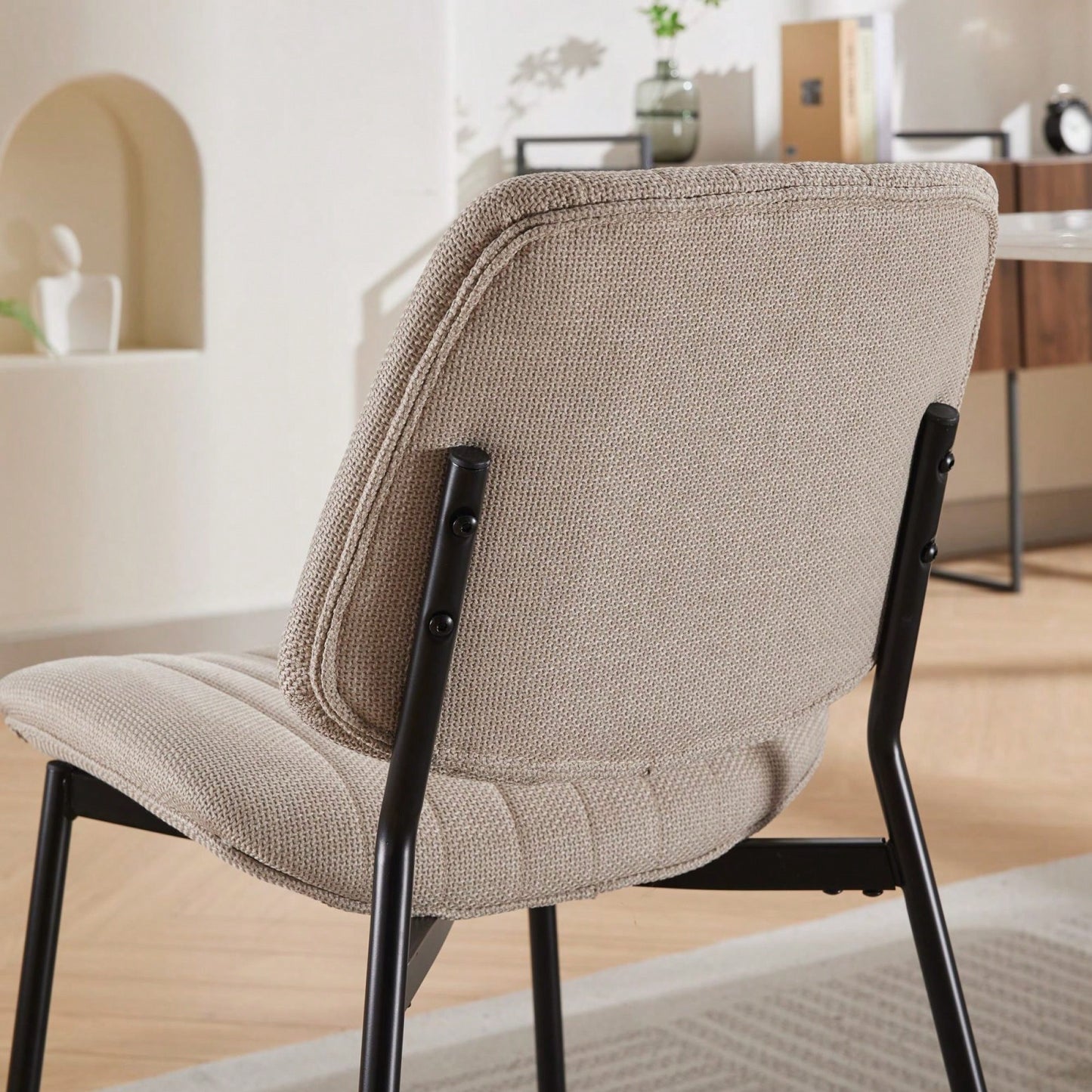 Modern Retro Linen Dining Chairs Set Of 2 With Ergonomic Backrest And Metal Legs For Kitchen And Dining Room Beige