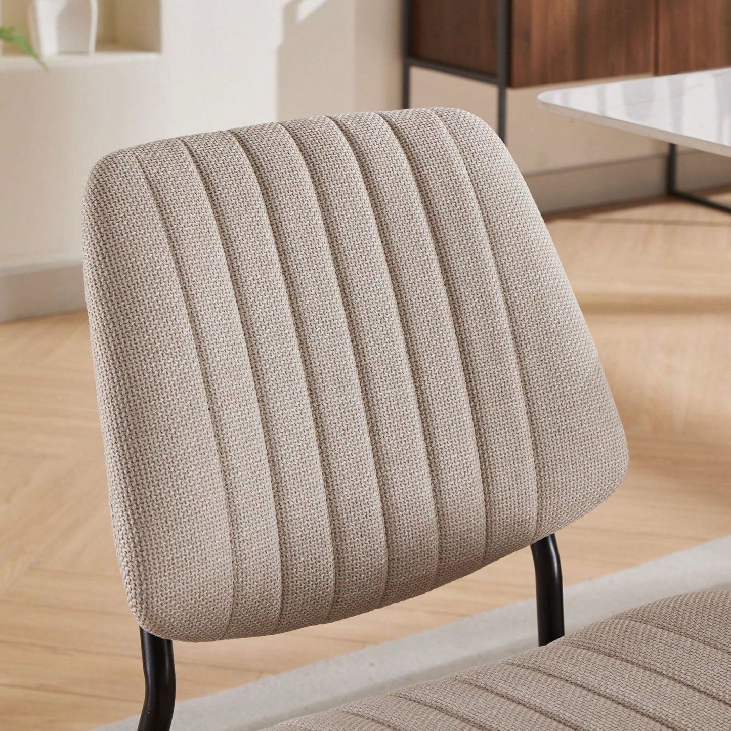 Modern Retro Linen Dining Chairs Set Of 2 With Ergonomic Backrest And Metal Legs For Kitchen And Dining Room Beige