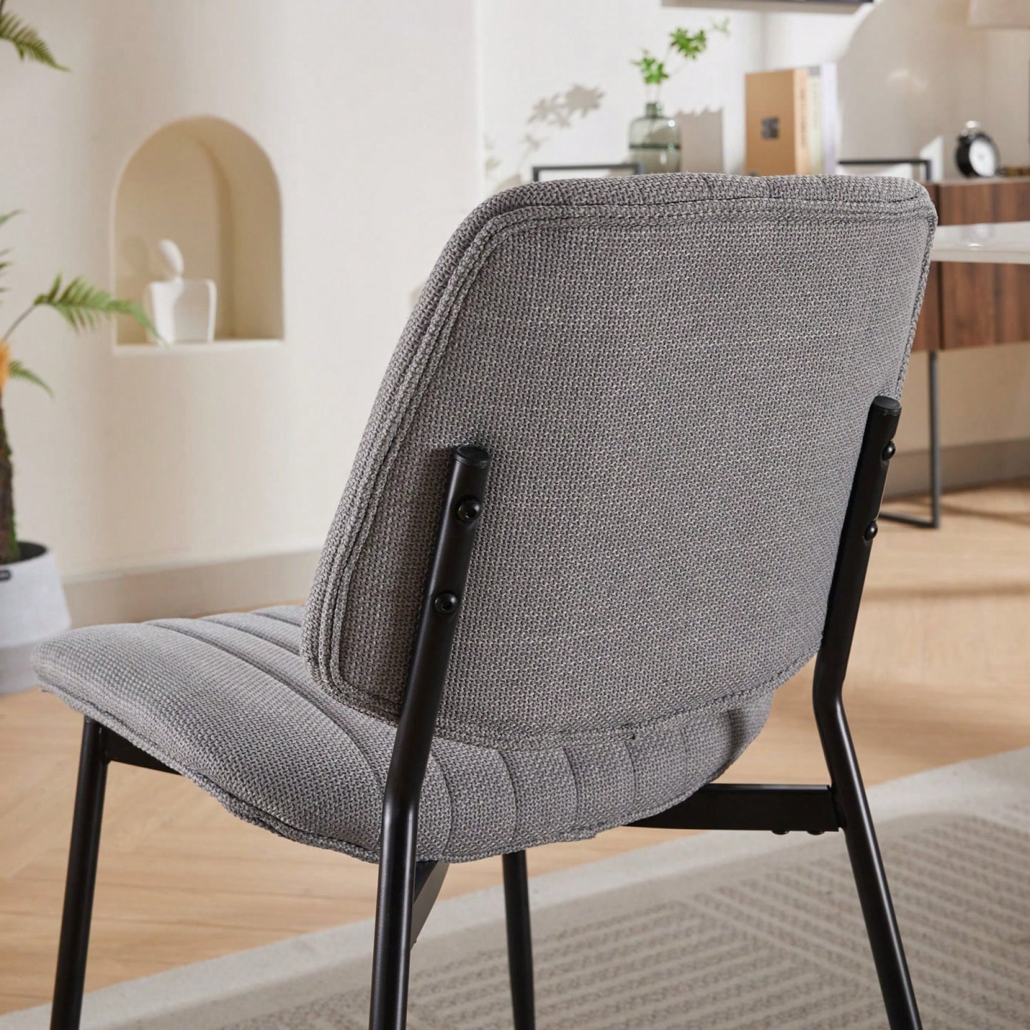 Modern Retro Linen Dining Chairs Set Of 2 With Ergonomic Backrest And Metal Legs For Kitchen And Dining Room Beige