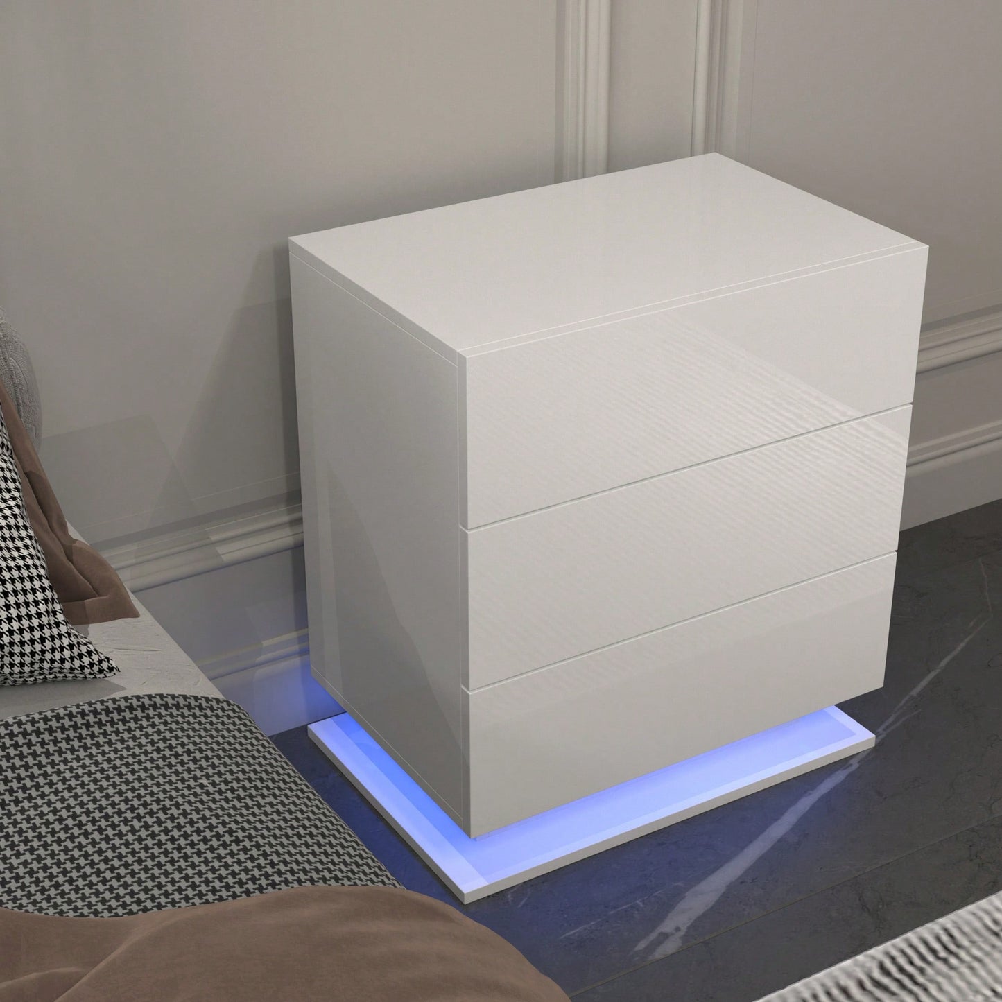 Modern LED Nightstand With 3 Drawers And RGB Lighting, Stylish Bedside Table For Bedroom Decor