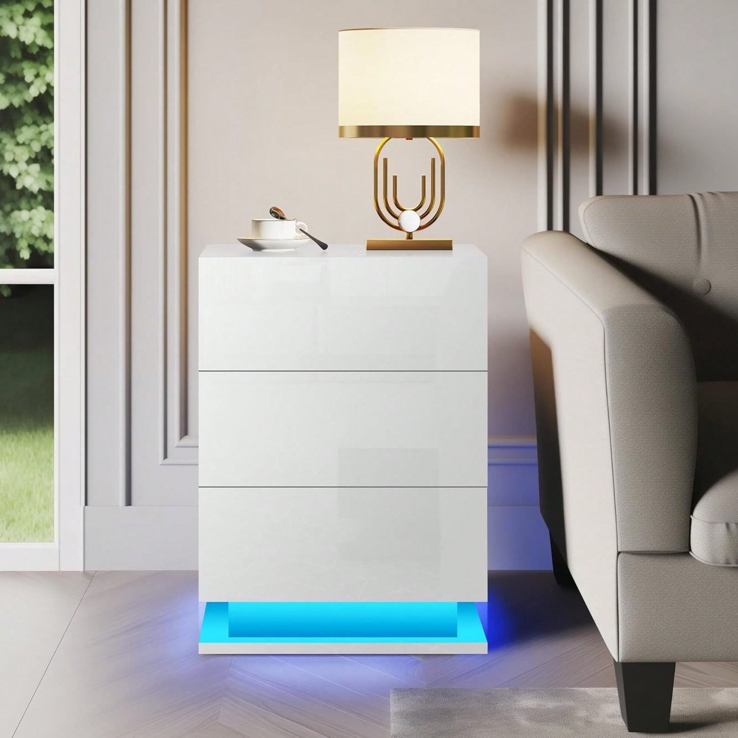 Modern LED Nightstand With 3 Drawers And RGB Lighting, Stylish Bedside Table For Bedroom Decor