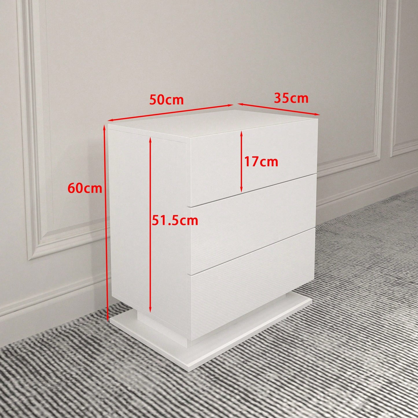 Modern LED Nightstand With 3 Drawers And RGB Lighting, Stylish Bedside Table For Bedroom Decor