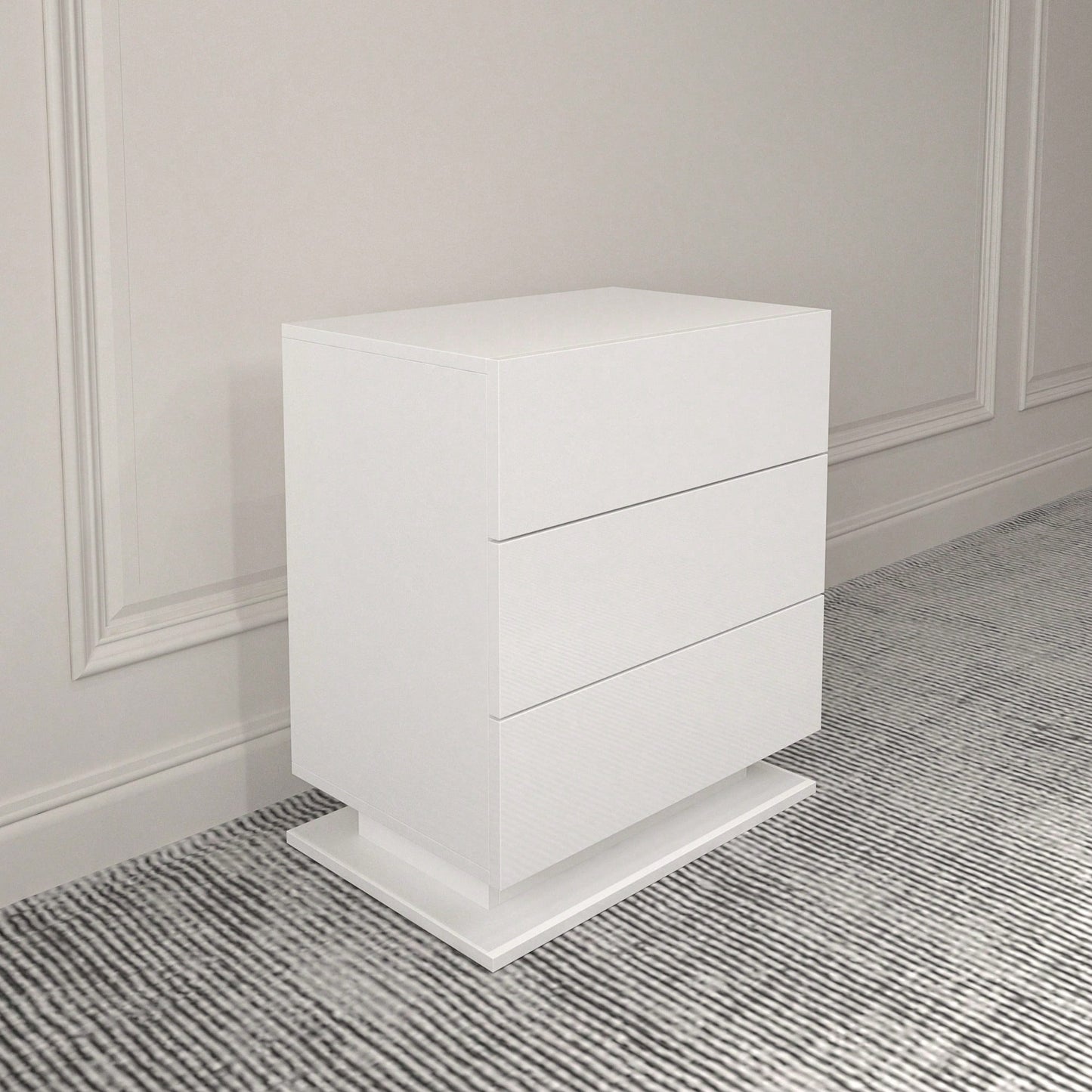 Modern LED Nightstand With 3 Drawers And RGB Lighting, Stylish Bedside Table For Bedroom Decor