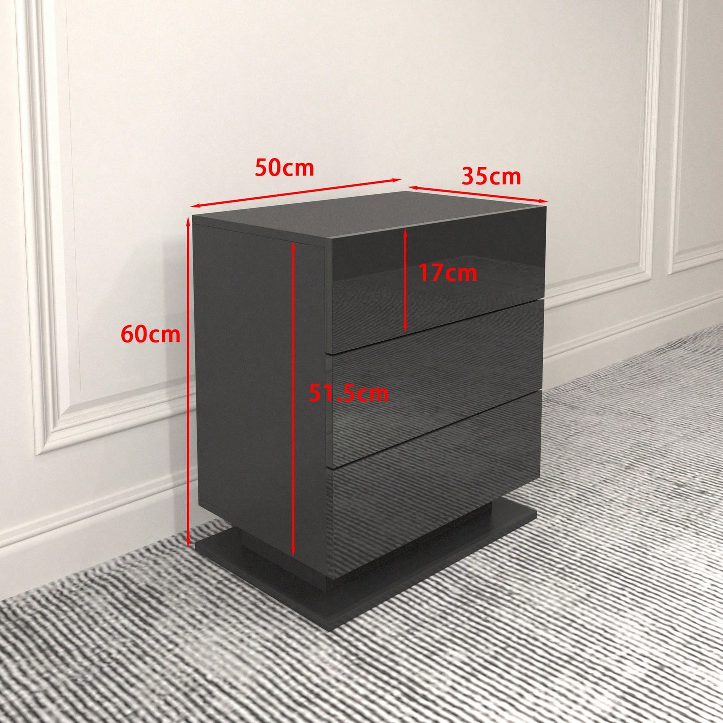 Modern LED Nightstand With 3 Drawers And RGB Lighting, Stylish Bedside Table For Bedroom Decor