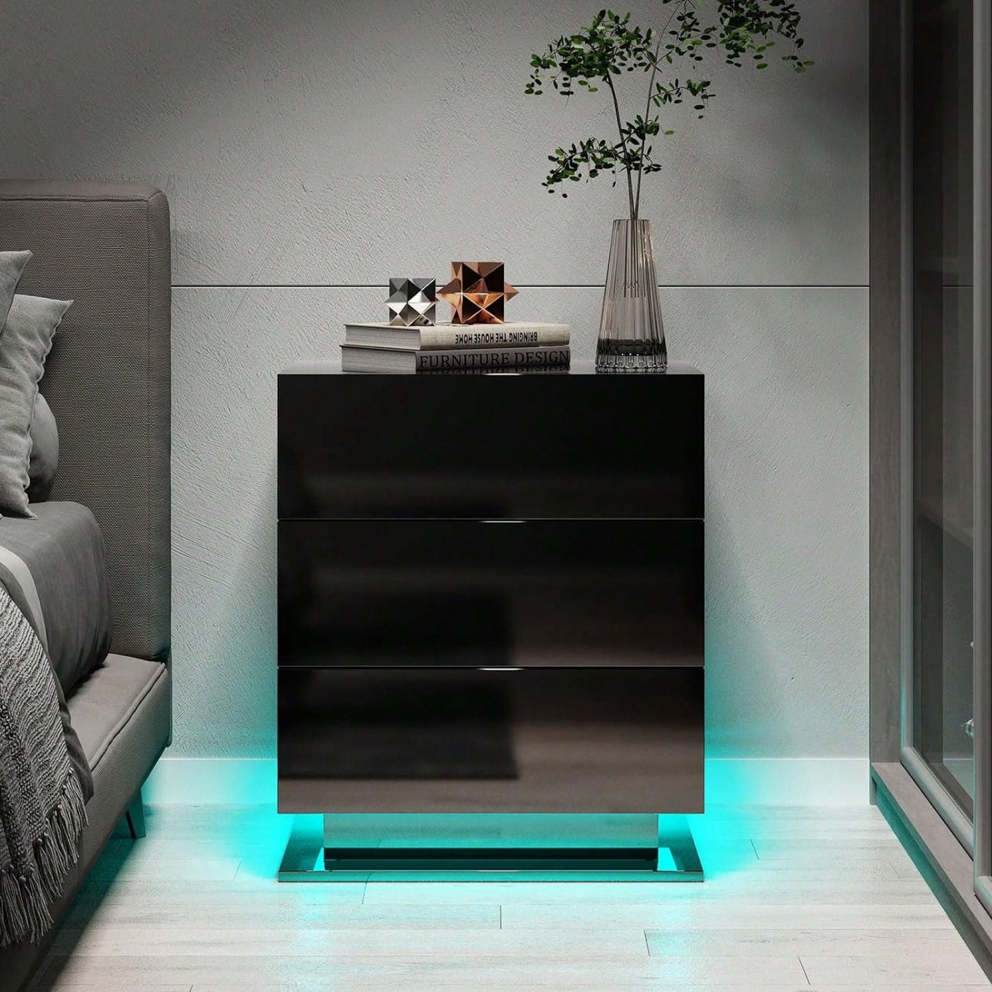 Modern LED Nightstand With 3 Drawers And RGB Lighting, Stylish Bedside Table For Bedroom Decor