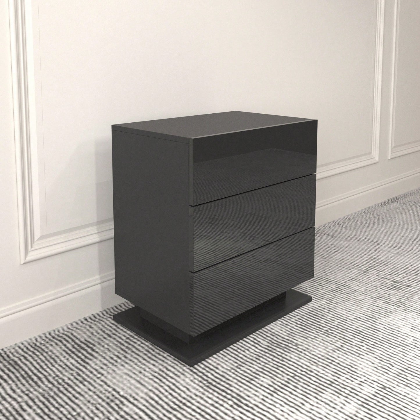 Modern LED Nightstand With 3 Drawers And RGB Lighting, Stylish Bedside Table For Bedroom Decor