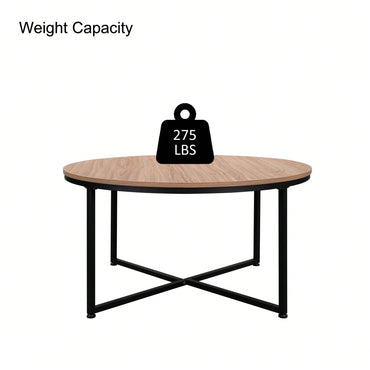 Modern Round Metal And Wood Coffee Table For Living Room With Adjustable Floor Protectors And Easy Clean Surface