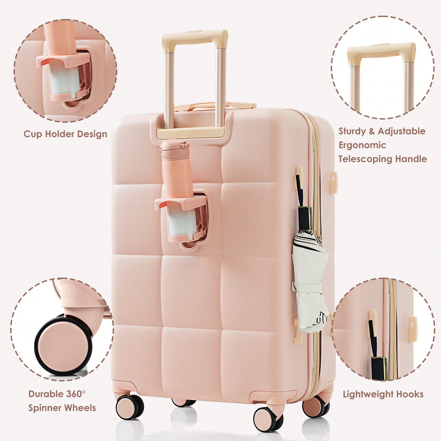 4 Piece Expandable Luggage Set With USB Port 20 Inch Carry On Durable ABS Hard Shell Suitcase Spinner Wheels Travel Bag And Cup Holder