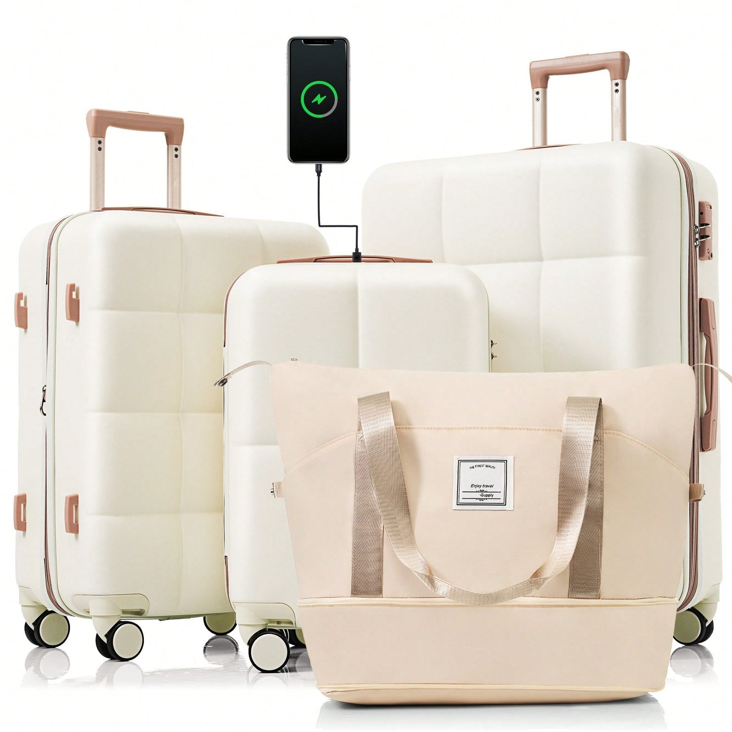 4 Piece Expandable Luggage Set With USB Port 20 Inch Carry On Durable ABS Hard Shell Suitcase Spinner Wheels Travel Bag And Cup Holder