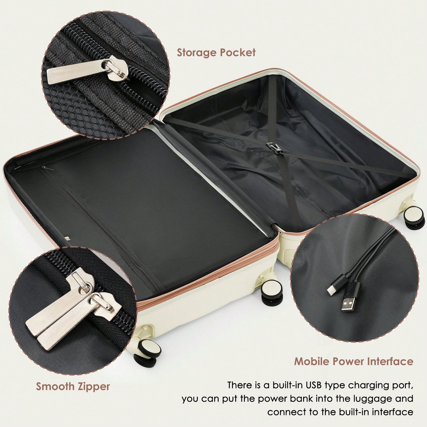 4 Piece Expandable Luggage Set With USB Port 20 Inch Carry On Durable ABS Hard Shell Suitcase Spinner Wheels Travel Bag And Cup Holder