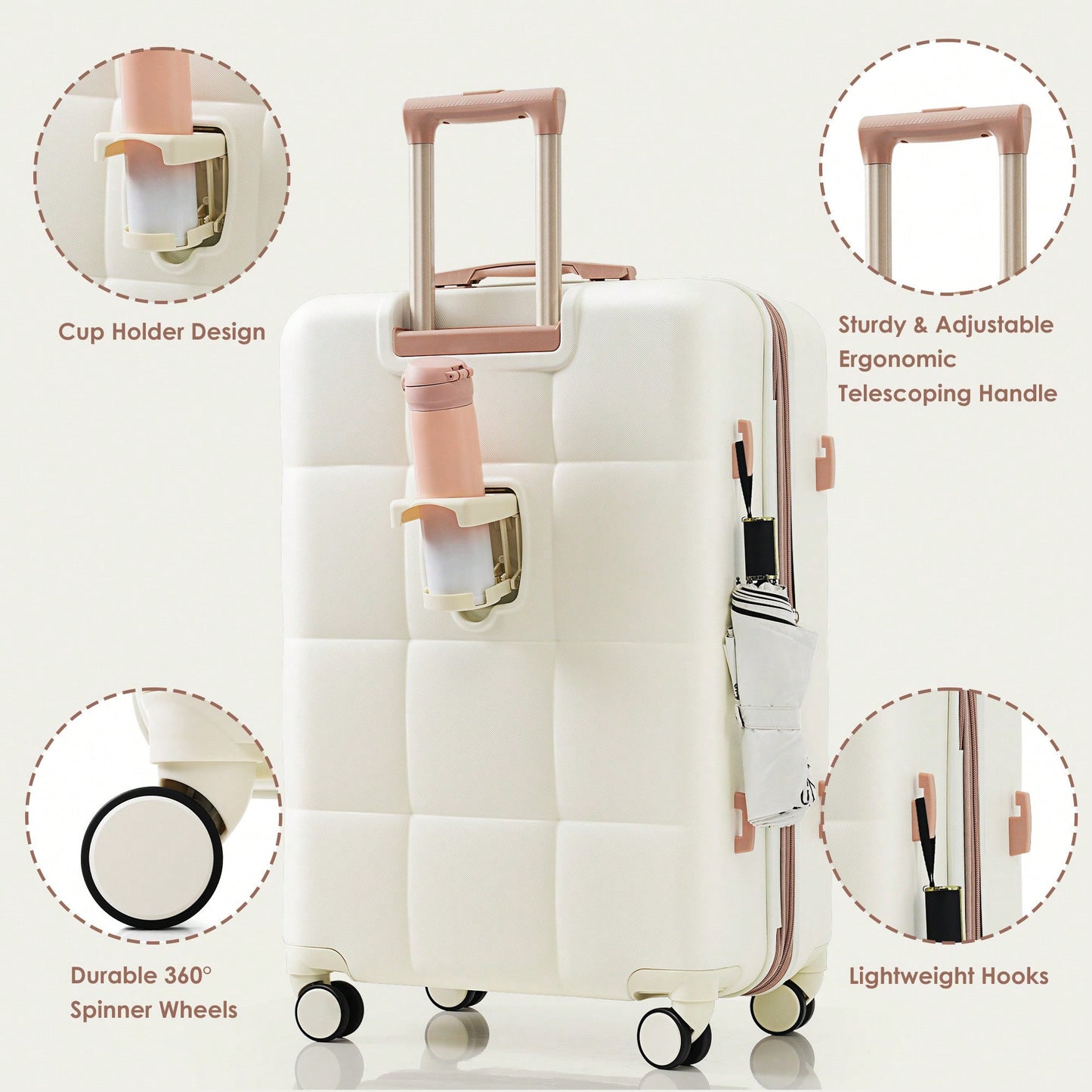 4 Piece Expandable Luggage Set With USB Port 20 Inch Carry On Durable ABS Hard Shell Suitcase Spinner Wheels Travel Bag And Cup Holder