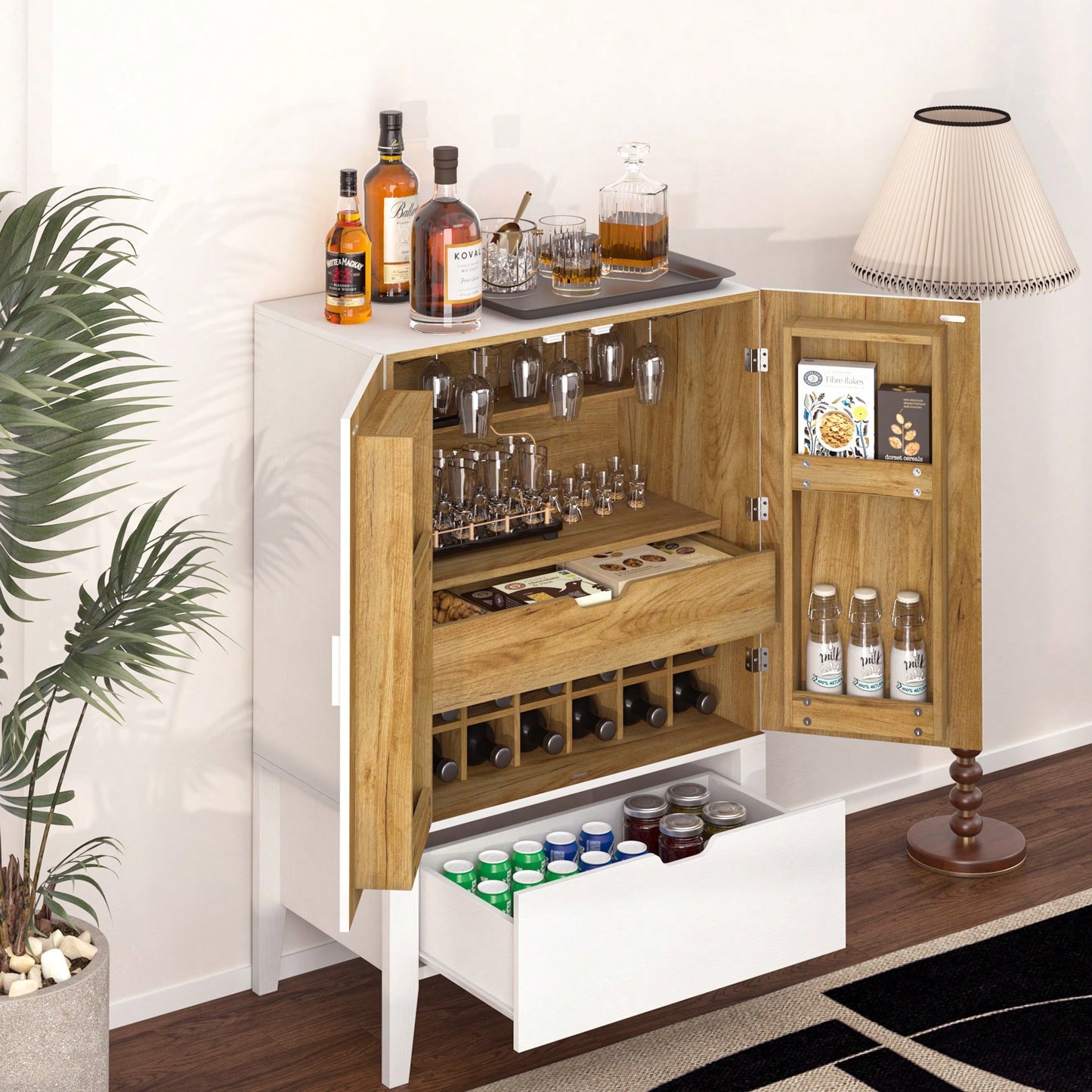 Elegant Bar Cabinet With Wine Racks And Stemware Holder For Home Storage And Display