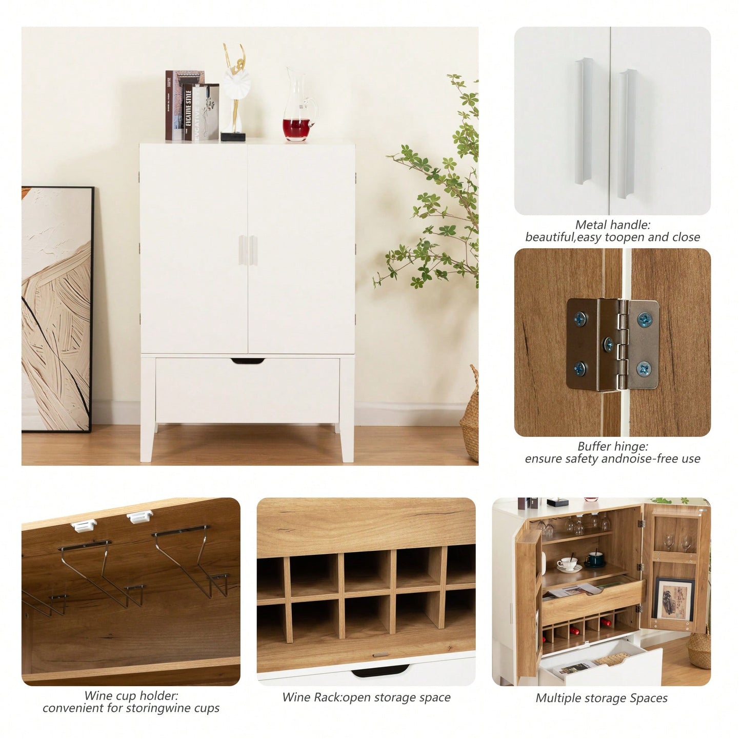 Elegant Bar Cabinet With Wine Racks And Stemware Holder For Home Storage And Display
