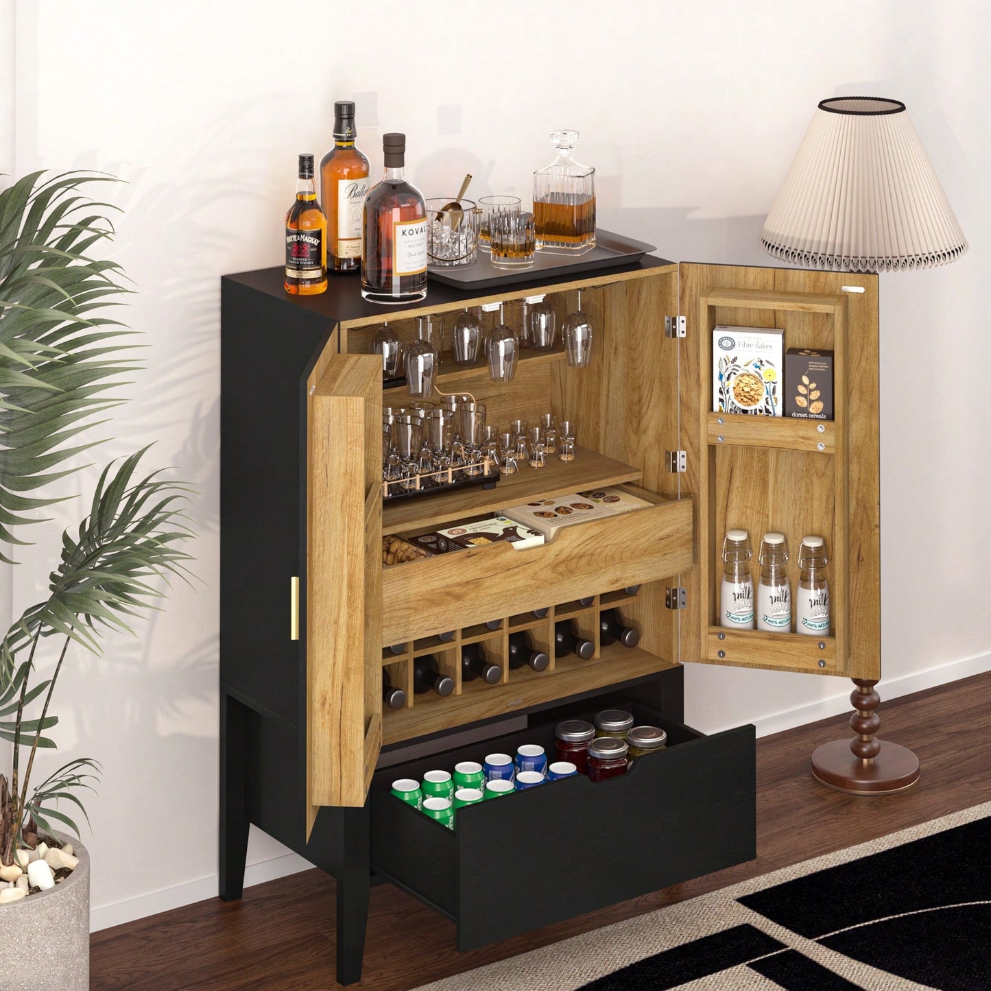 Elegant Bar Cabinet With Wine Racks And Stemware Holder For Home Storage And Display