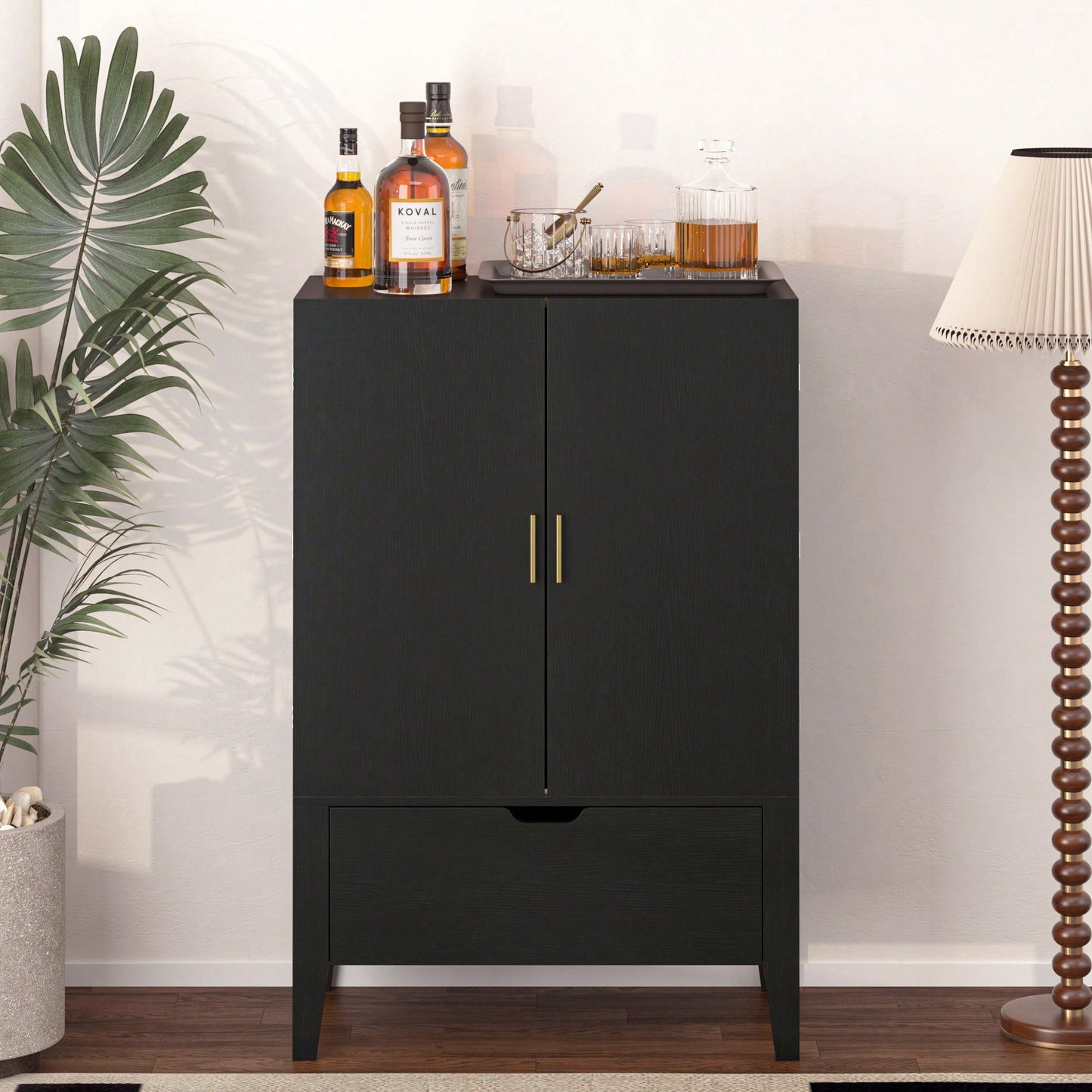Elegant Bar Cabinet With Wine Racks And Stemware Holder For Home Storage And Display