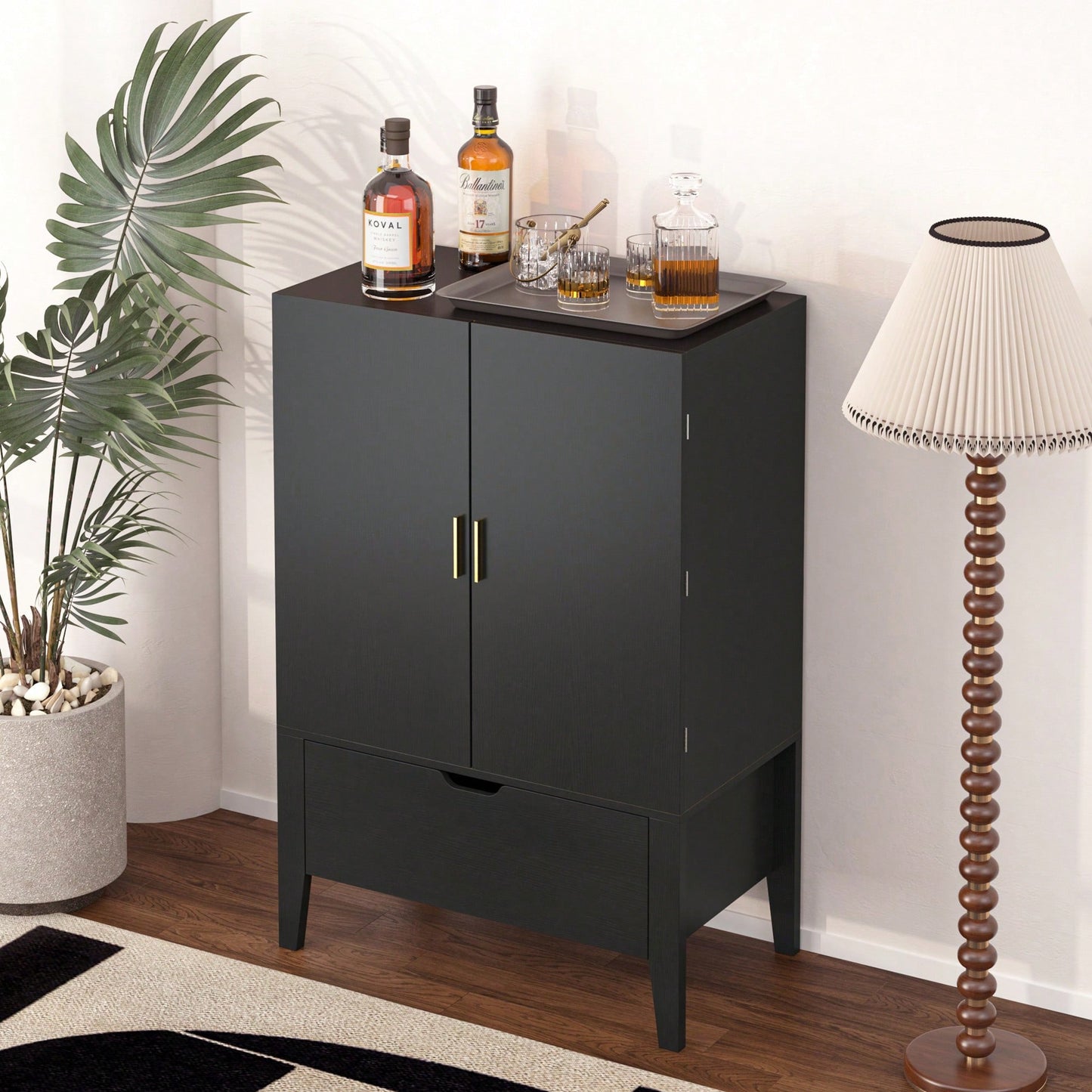 Elegant Bar Cabinet With Wine Racks And Stemware Holder For Home Storage And Display