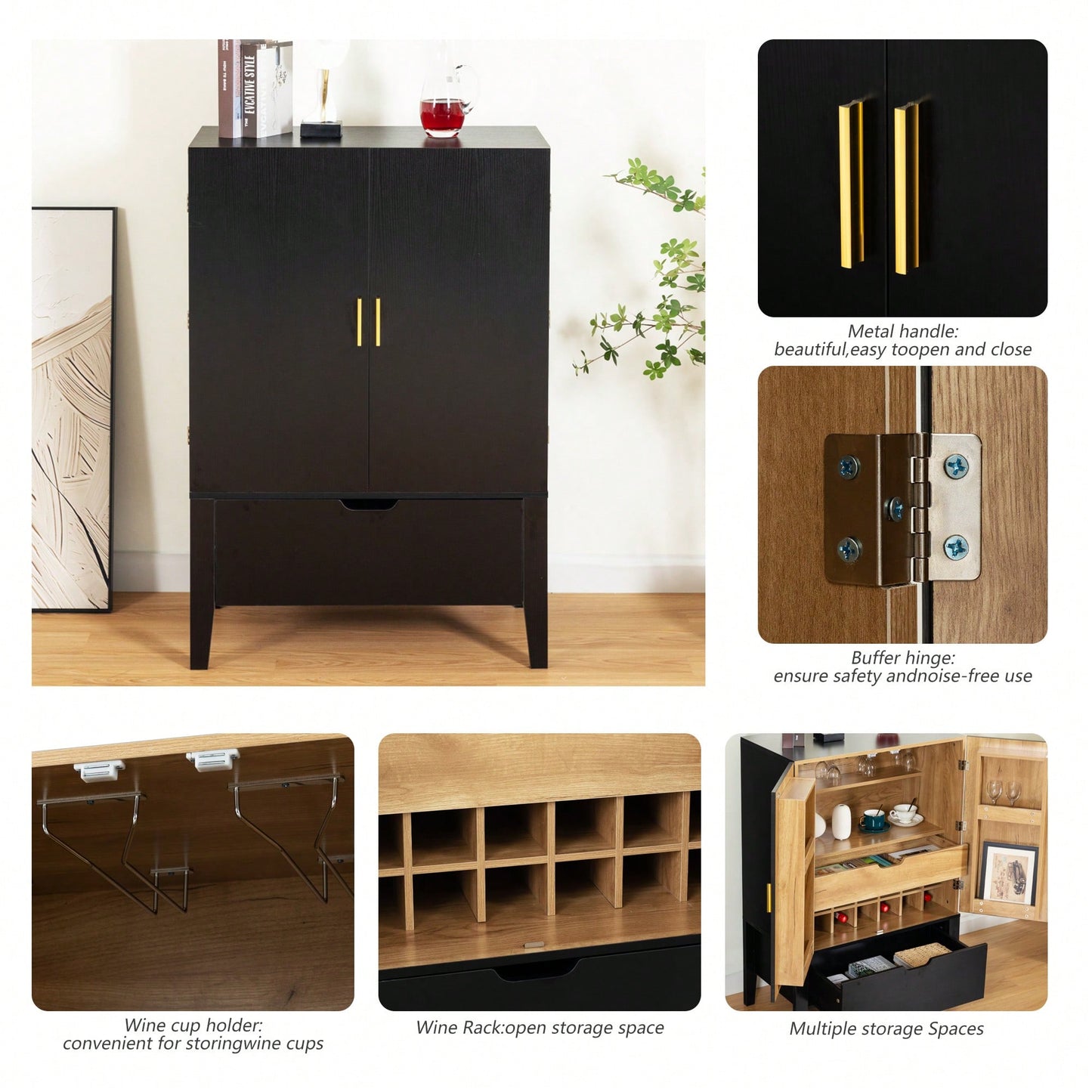 Elegant Bar Cabinet With Wine Racks And Stemware Holder For Home Storage And Display