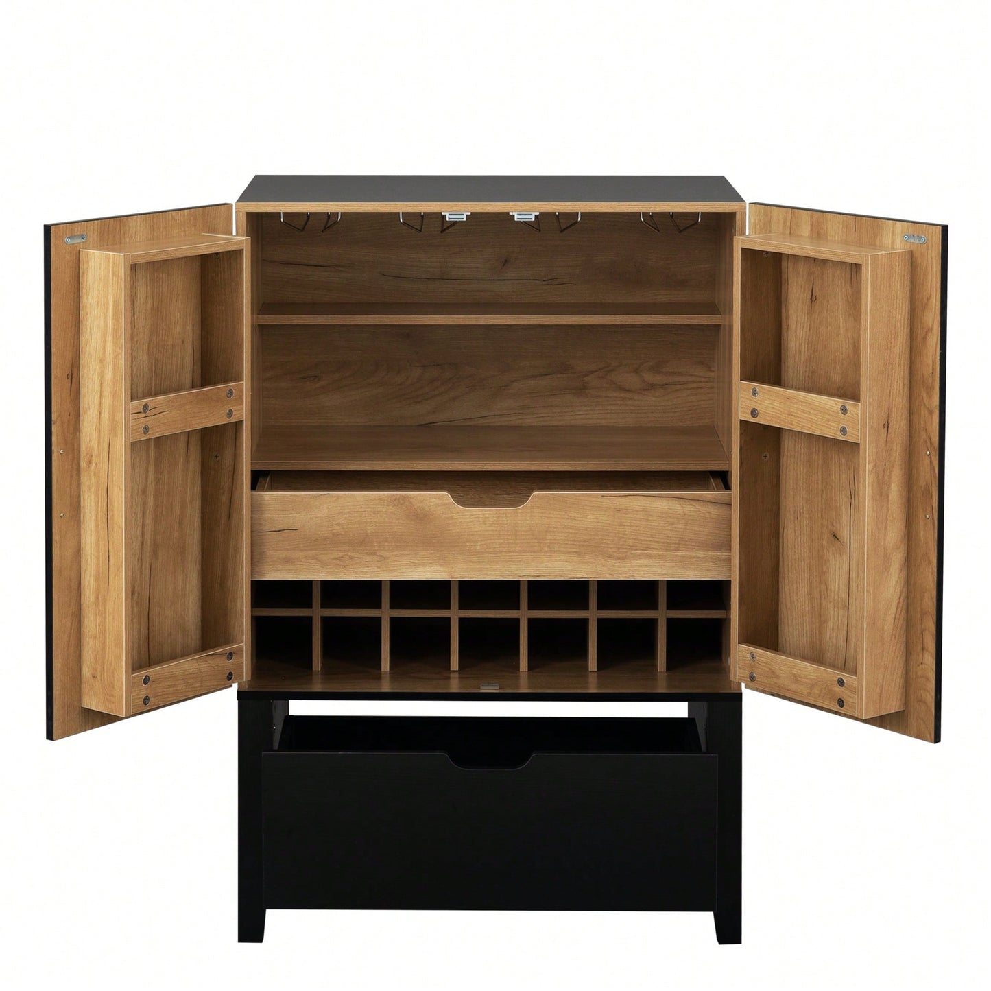 Elegant Bar Cabinet With Wine Racks And Stemware Holder For Home Storage And Display