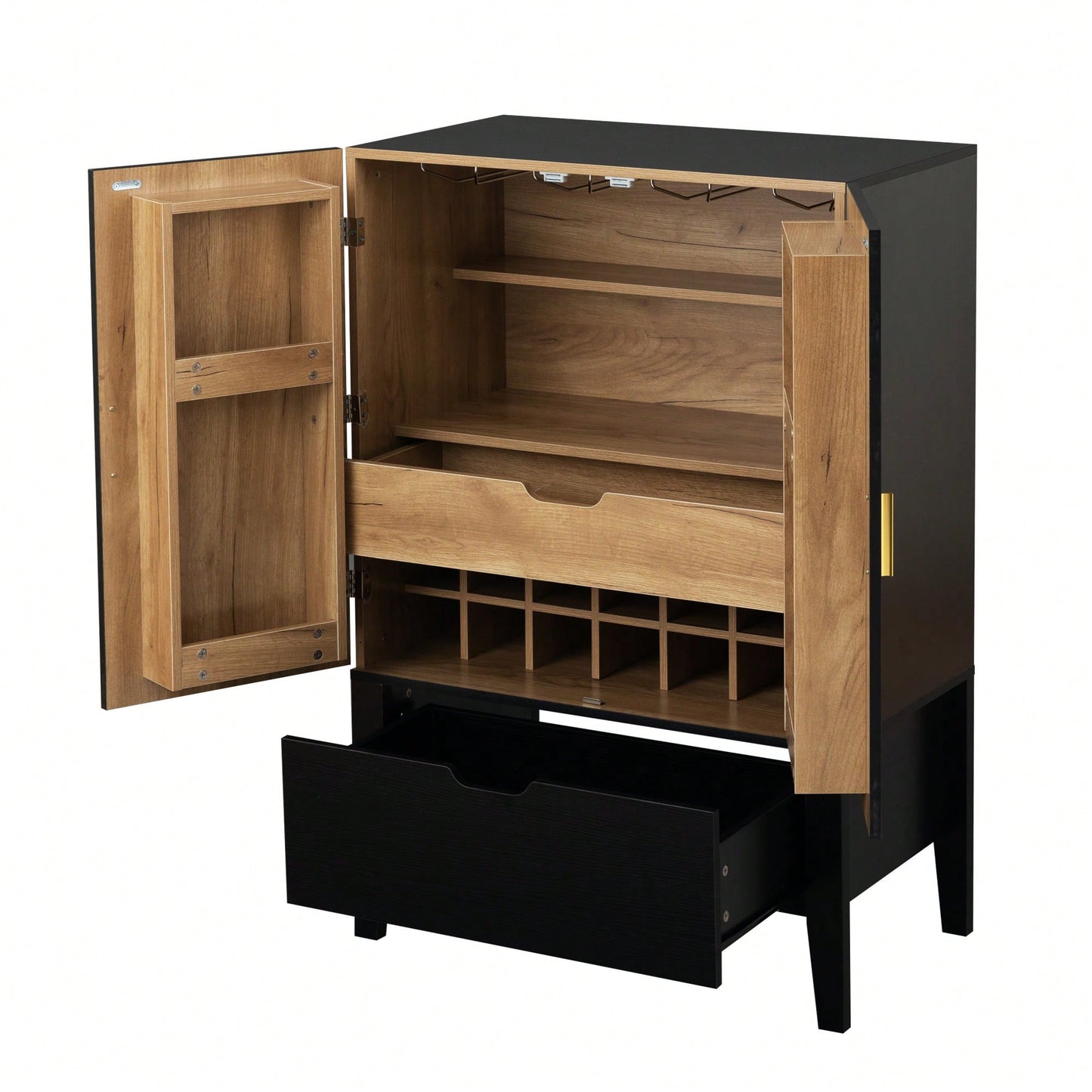 Elegant Bar Cabinet With Wine Racks And Stemware Holder For Home Storage And Display