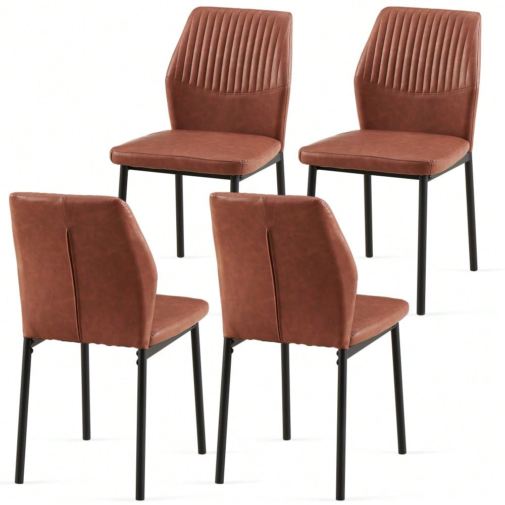 Modern PU Leather Armless Dining Chairs Set Of 4 With Metal Legs For Kitchen And Living Room