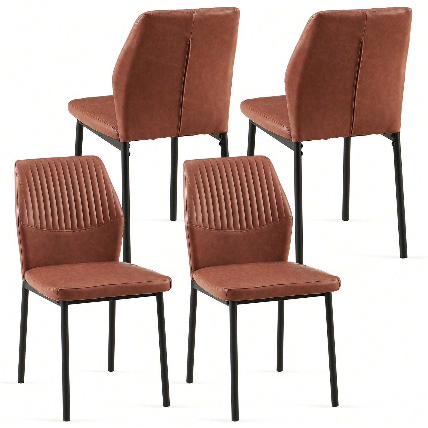 Modern PU Leather Armless Dining Chairs Set Of 4 With Metal Legs For Kitchen And Living Room