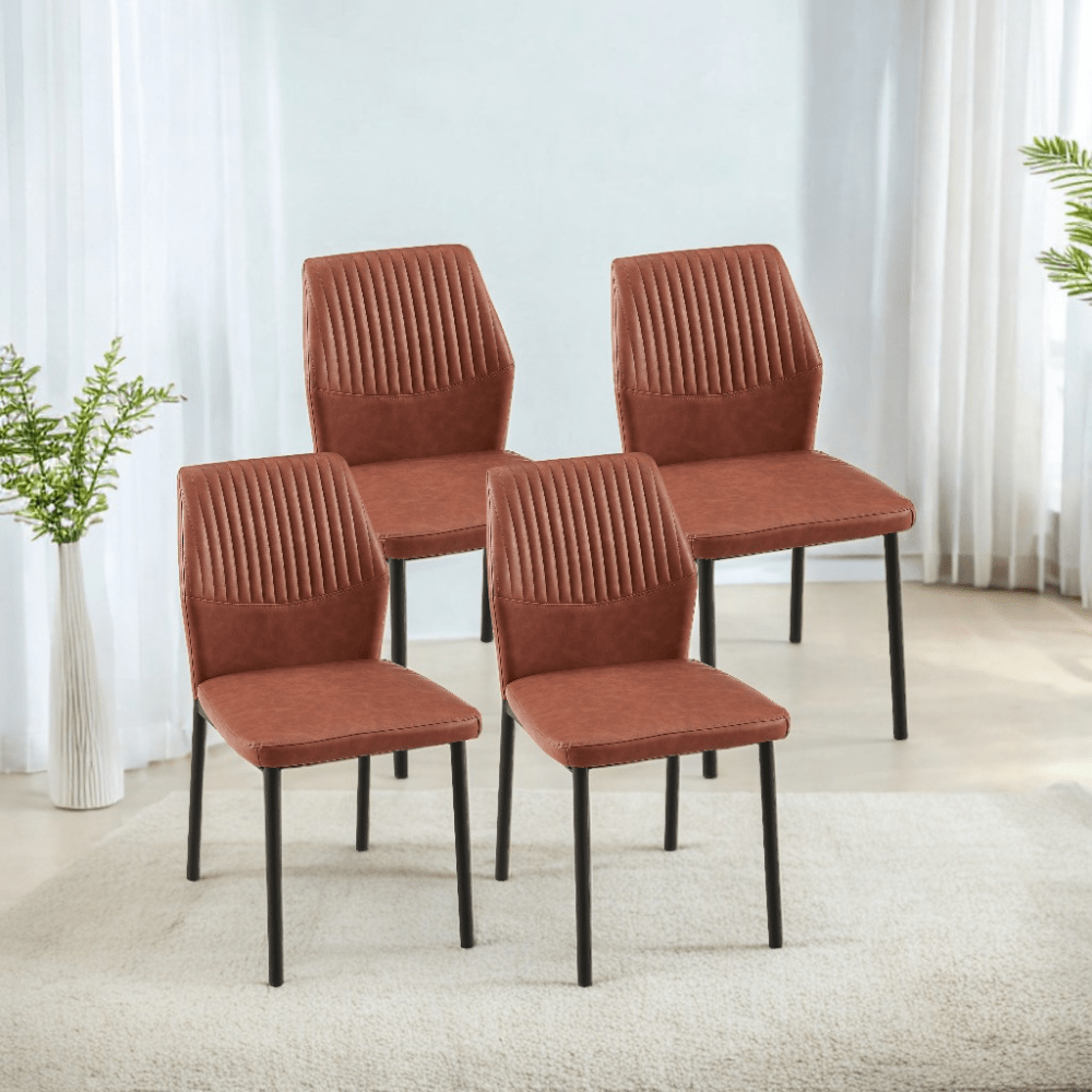 Modern PU Leather Armless Dining Chairs Set Of 4 With Metal Legs For Kitchen And Living Room