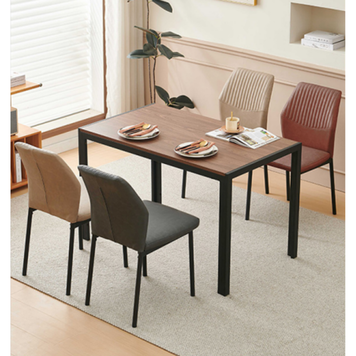 Modern PU Leather Armless Dining Chairs Set Of 4 With Metal Legs For Kitchen And Living Room
