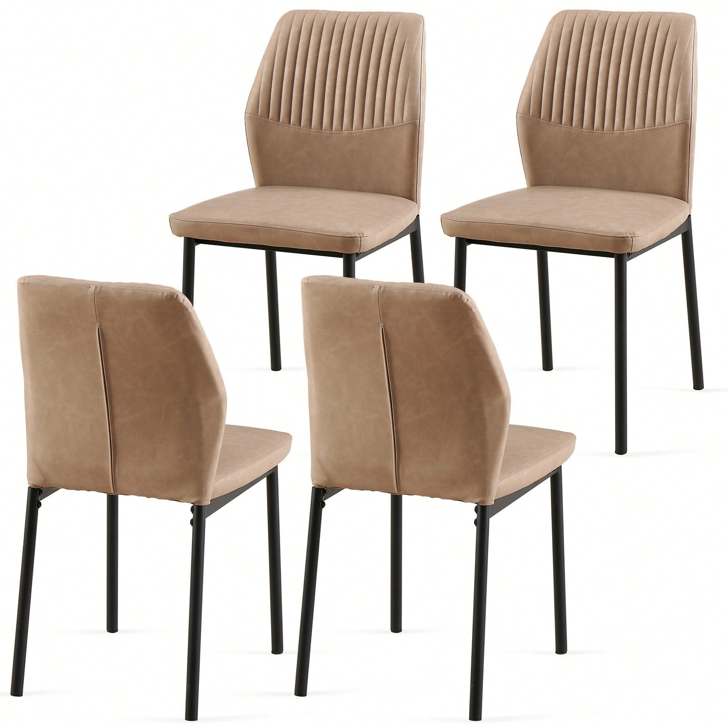 Modern PU Leather Armless Dining Chairs Set Of 4 With Metal Legs For Kitchen And Living Room