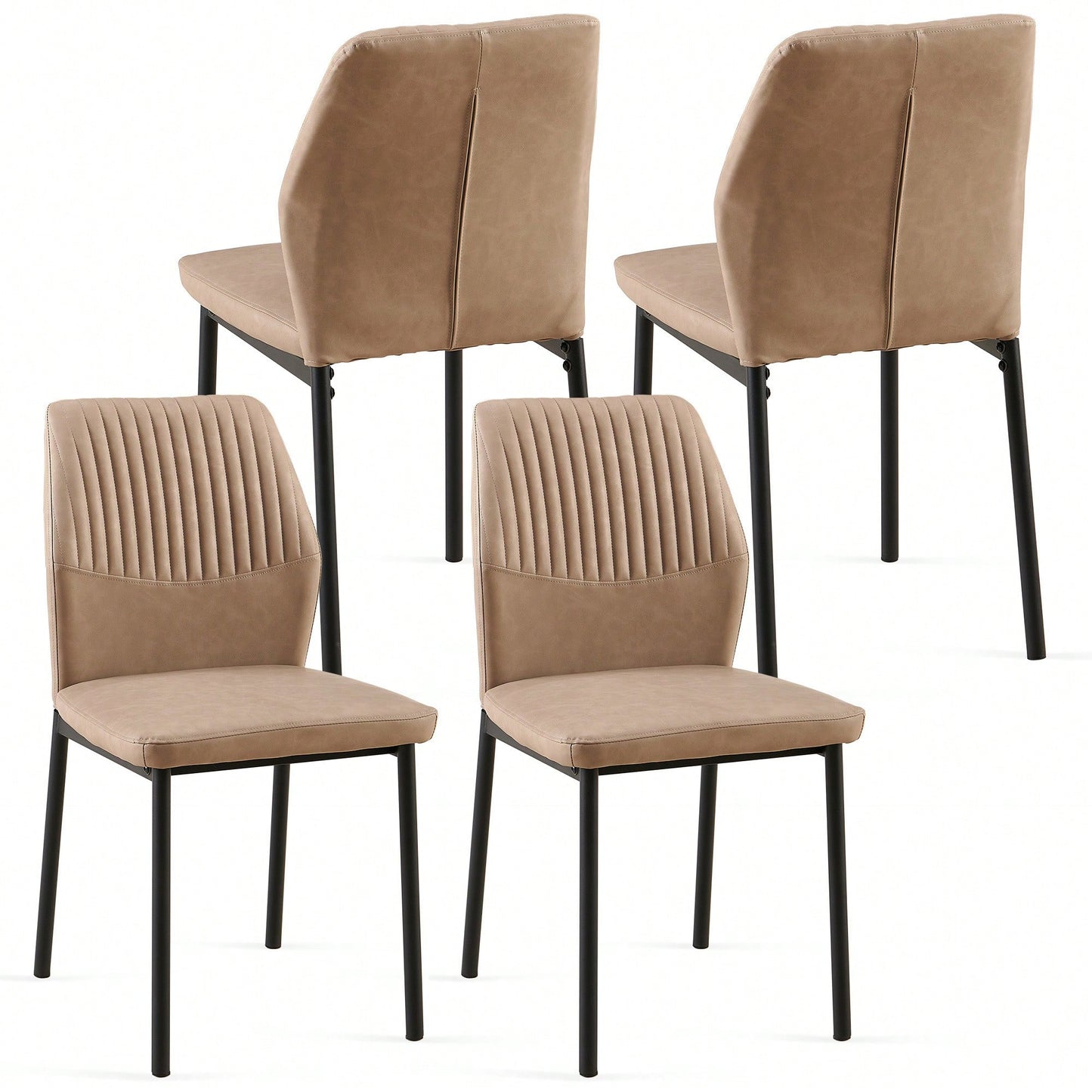 Modern PU Leather Armless Dining Chairs Set Of 4 With Metal Legs For Kitchen And Living Room