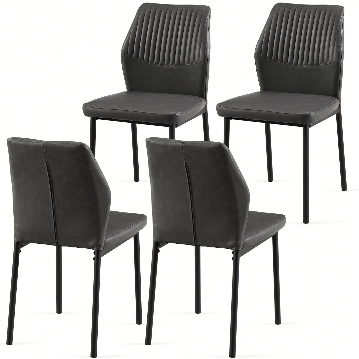 Modern PU Leather Armless Dining Chairs Set Of 4 With Metal Legs For Kitchen And Living Room