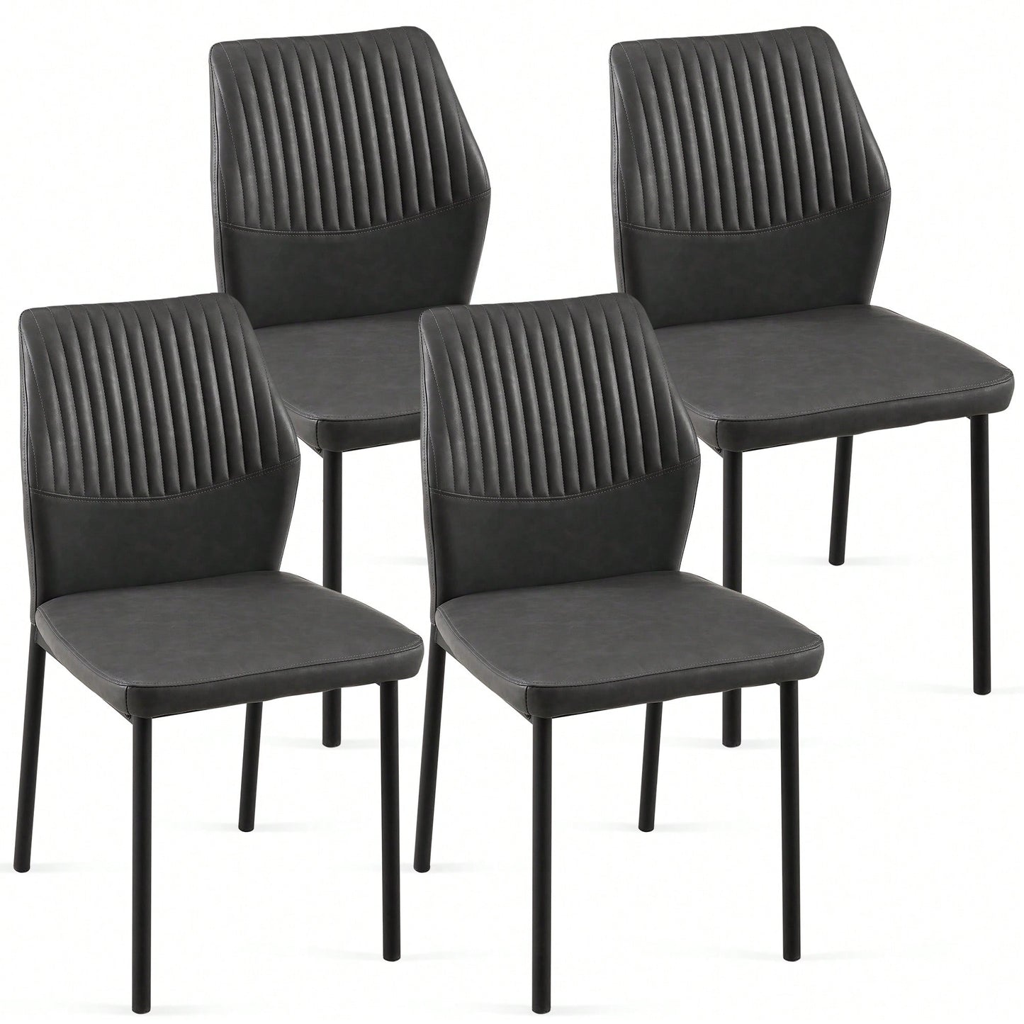 Modern PU Leather Armless Dining Chairs Set Of 4 With Metal Legs For Kitchen And Living Room