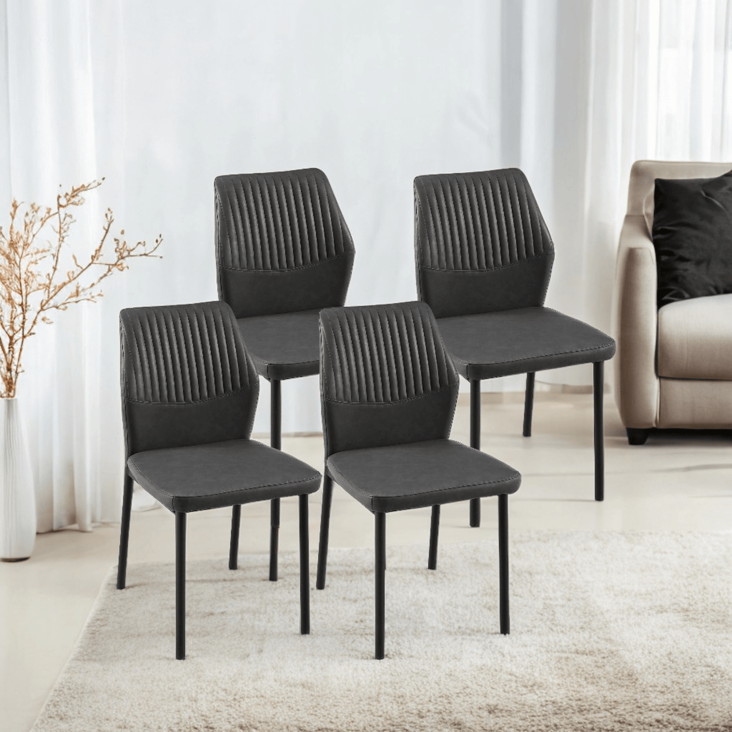 Modern PU Leather Armless Dining Chairs Set Of 4 With Metal Legs For Kitchen And Living Room