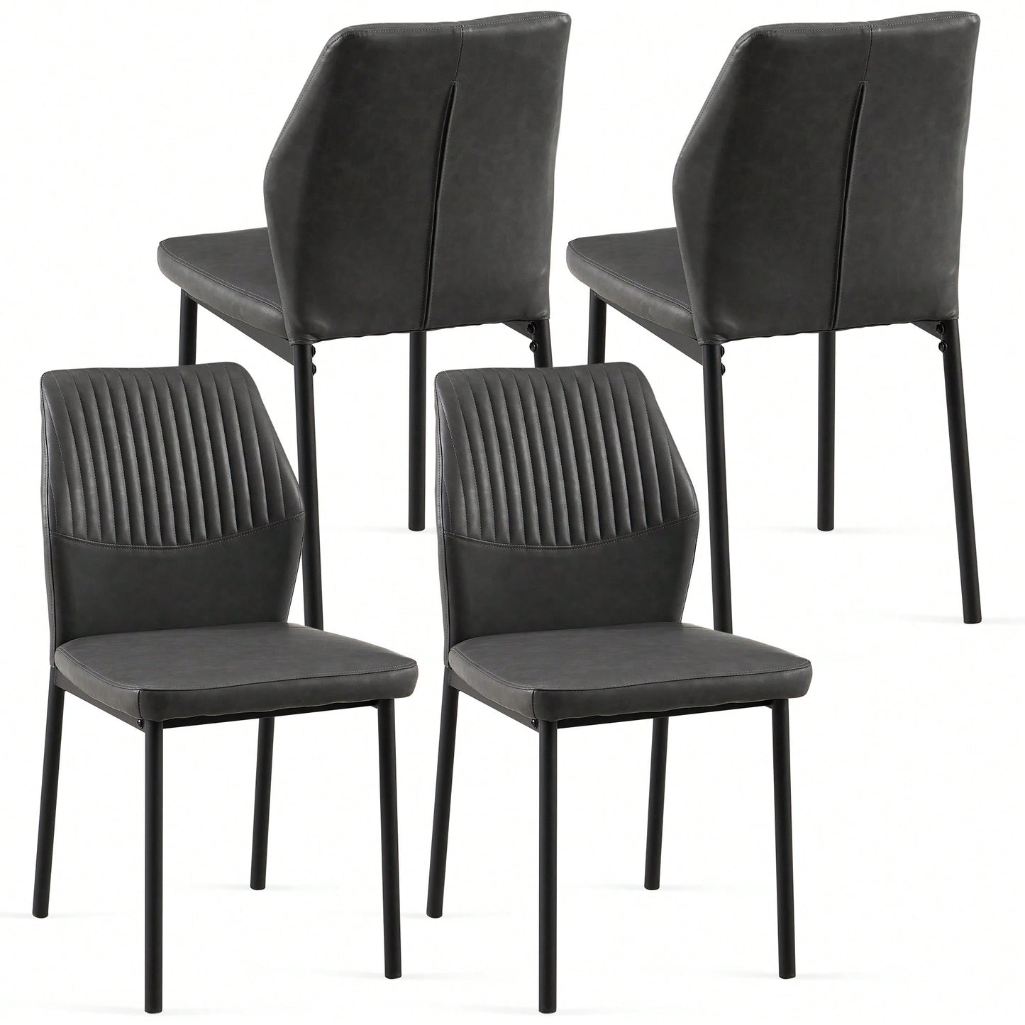 Modern PU Leather Armless Dining Chairs Set Of 4 With Metal Legs For Kitchen And Living Room
