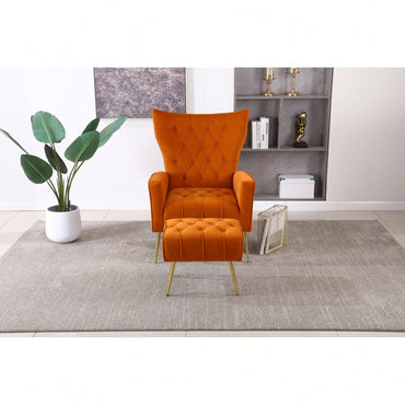 Modern Velvet Accent Chair With Ottoman For Living Room Bedroom Office Comfortable Seating In Orange